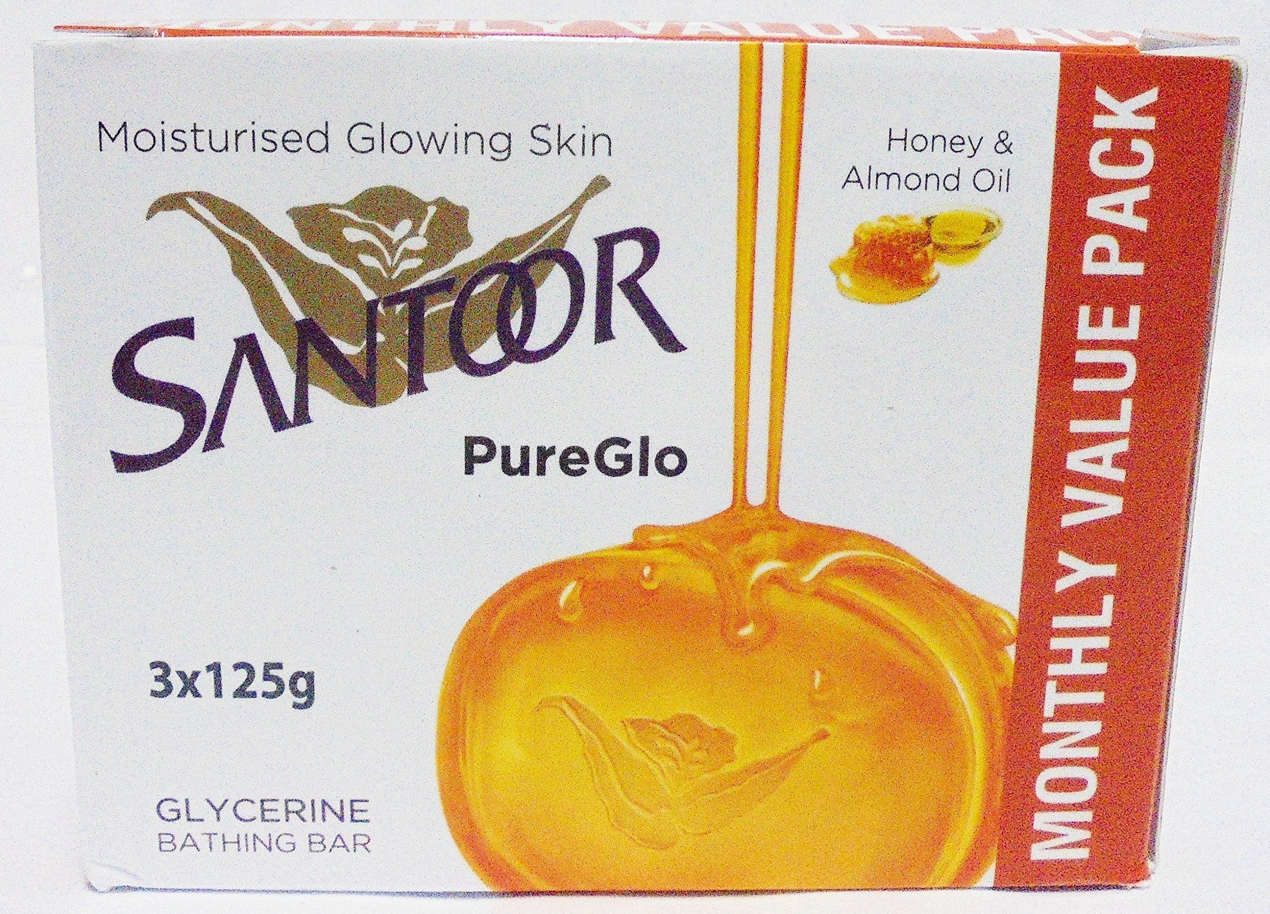 Santoor Pure Glo Glycerin Soap - 125gm (Pack of 3)