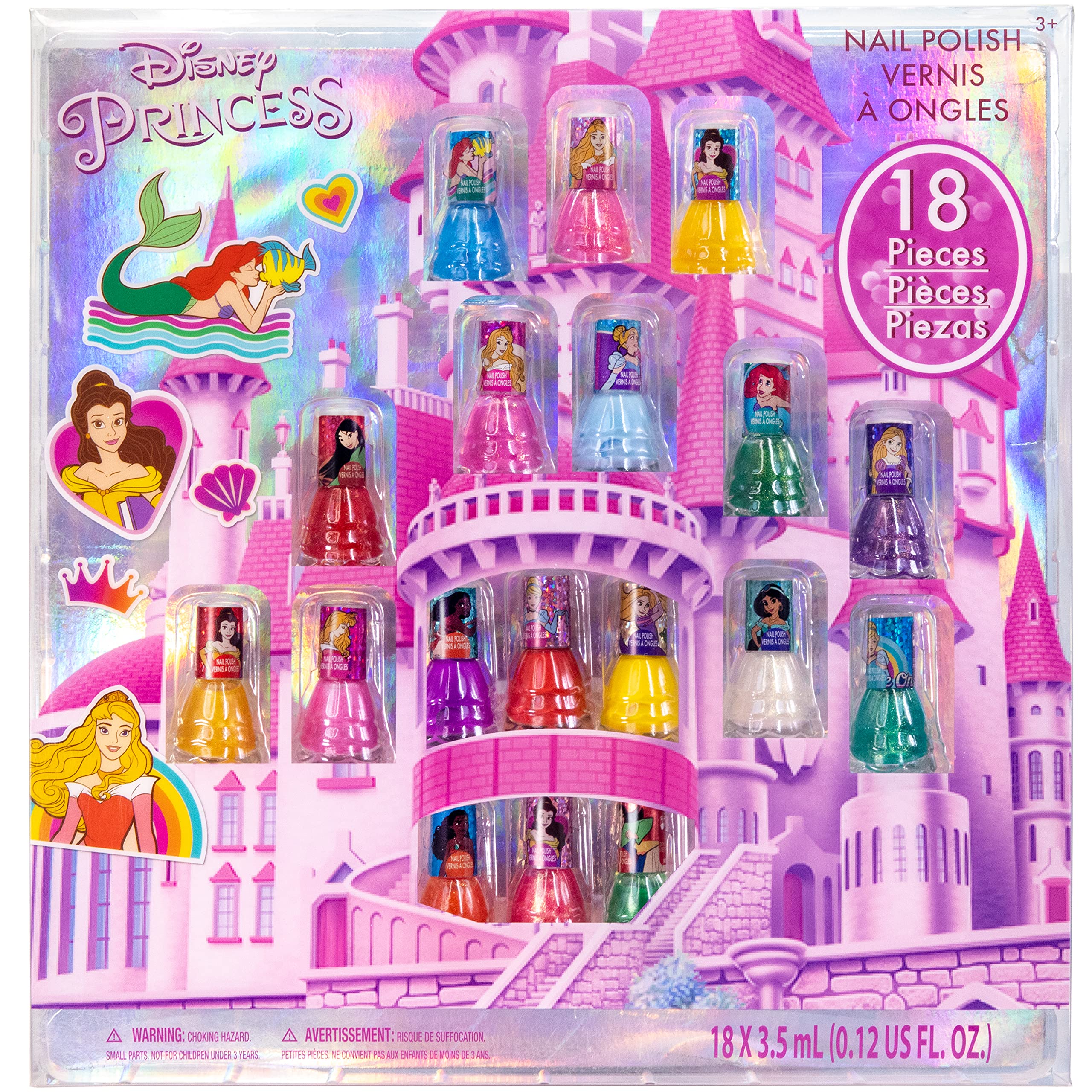 Townley Girl Disney Princess Castlebox Non-Toxic Peel-Off Water-Based Safe Quick Dry Nail Polish  Gift Kit Set For Kids Girls, F