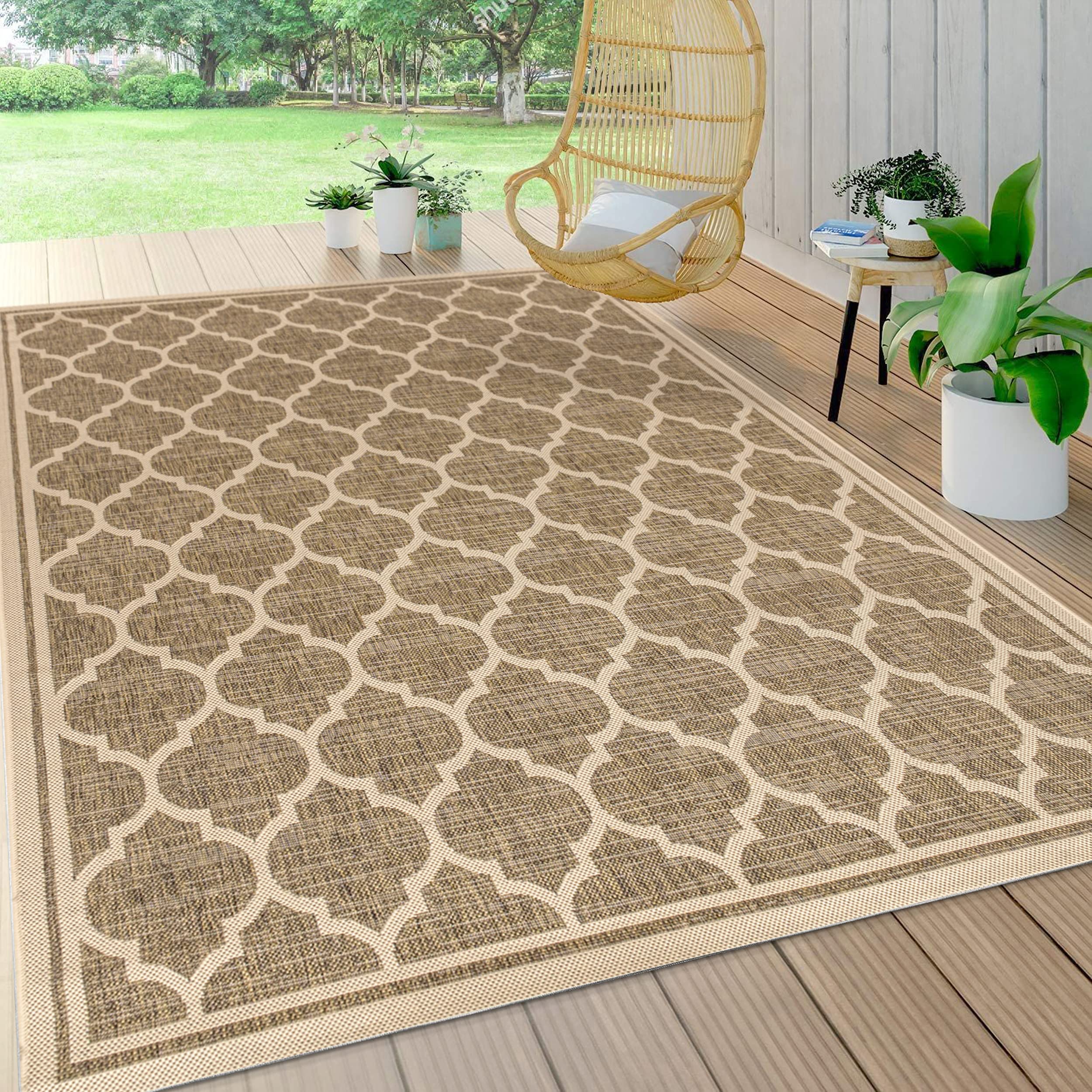 JONATHAN Y Trebol Moroccan Trellis Textured Weave IndoorOutdoor BrownBeige 4 ft x 6 ft Area-Rug, coastal,Easy-cleaning,HighTraff