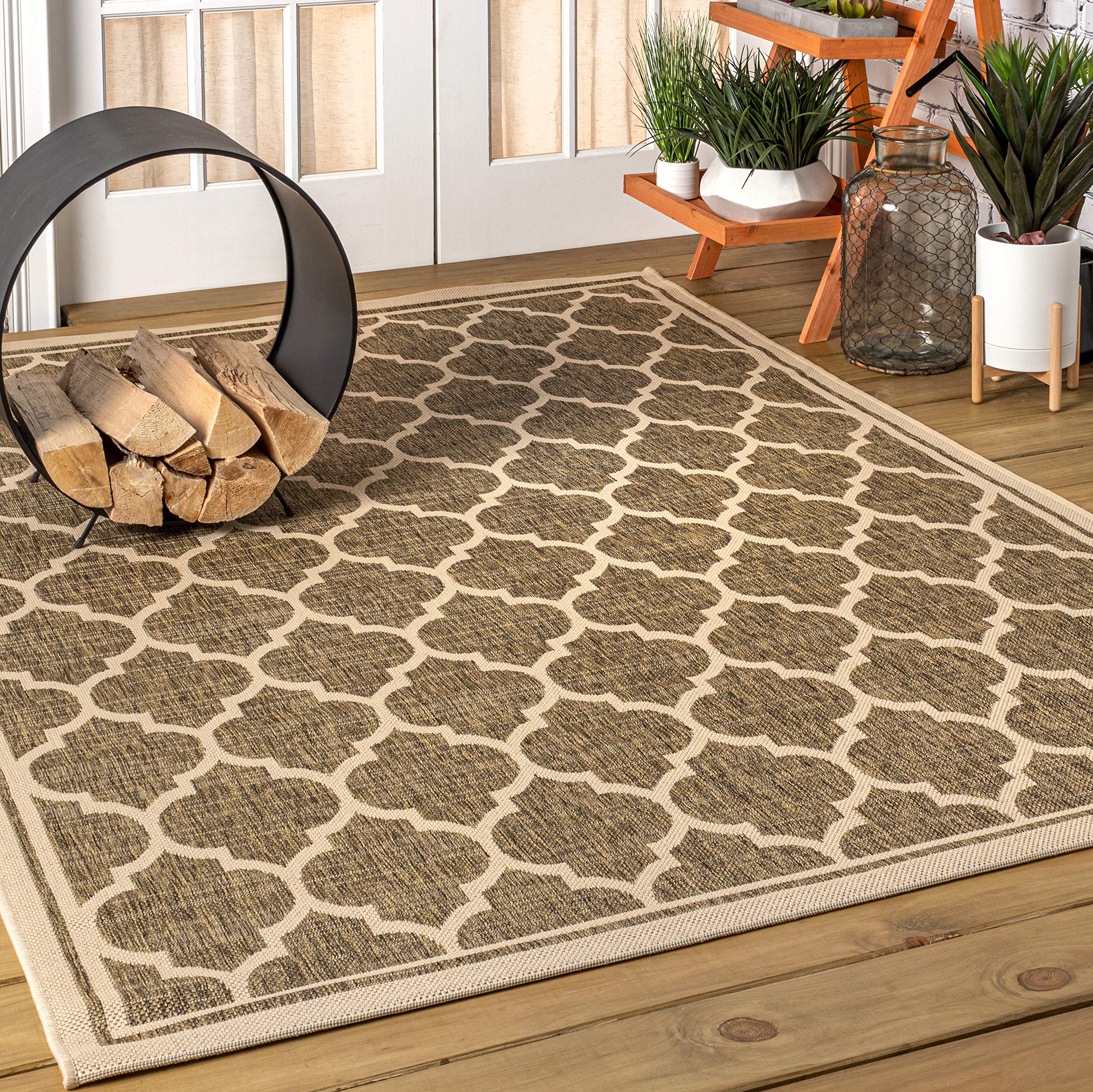 JONATHAN Y Trebol Moroccan Trellis Textured Weave IndoorOutdoor BrownBeige 4 ft x 6 ft Area-Rug, coastal,Easy-cleaning,HighTraff