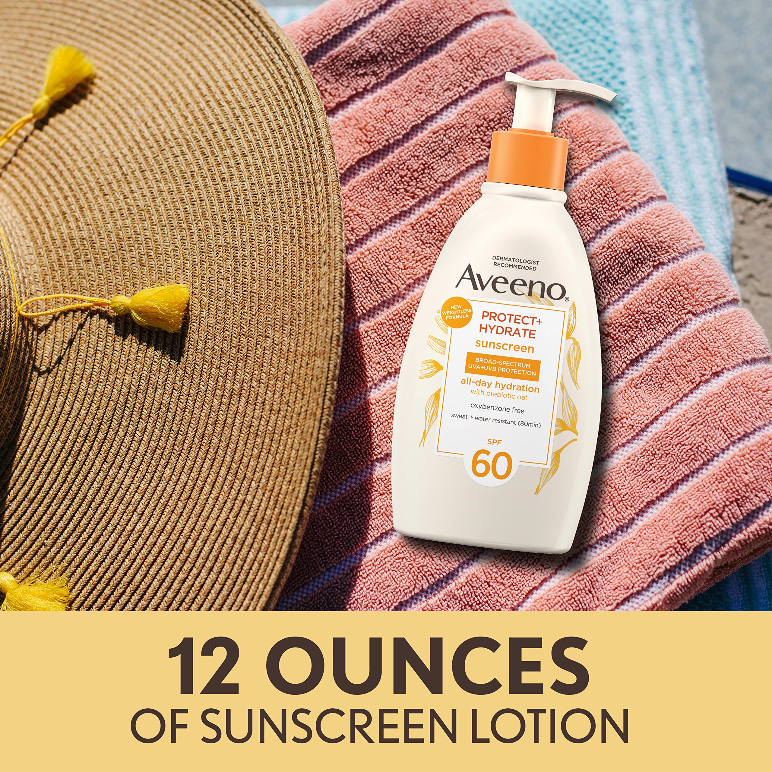 Aveeno Protect + Hydrate Moisturizing Body Sunscreen Lotion With Broad Spectrum Spf 60 & Prebiotic Oat, Weightless, Paraben-Free