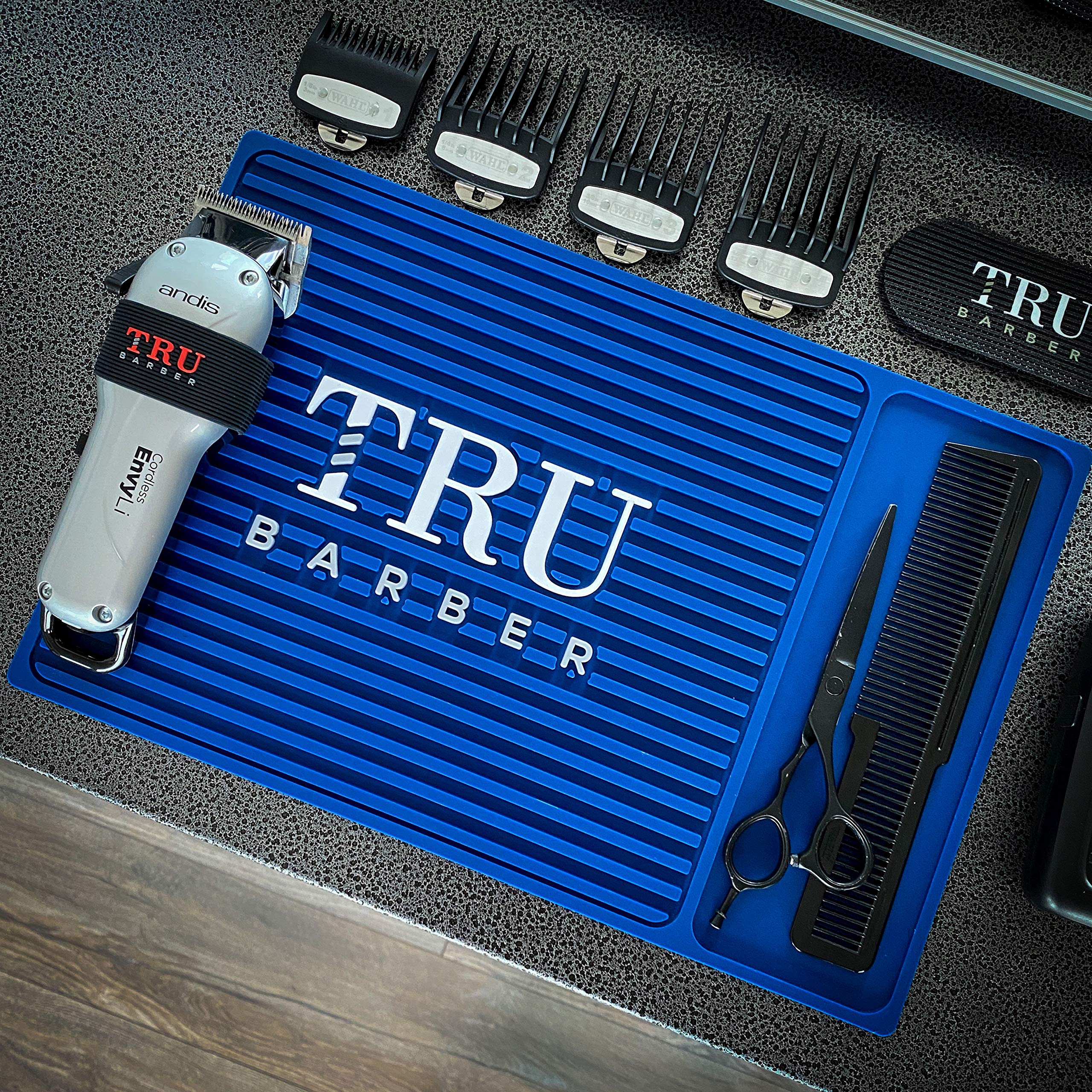 Tru Barber Organizer Mat 14   X 9    (Blue) Flexible Pvc Station Mat, Professional Mat, Salon And Barbershop Work Station Pads,