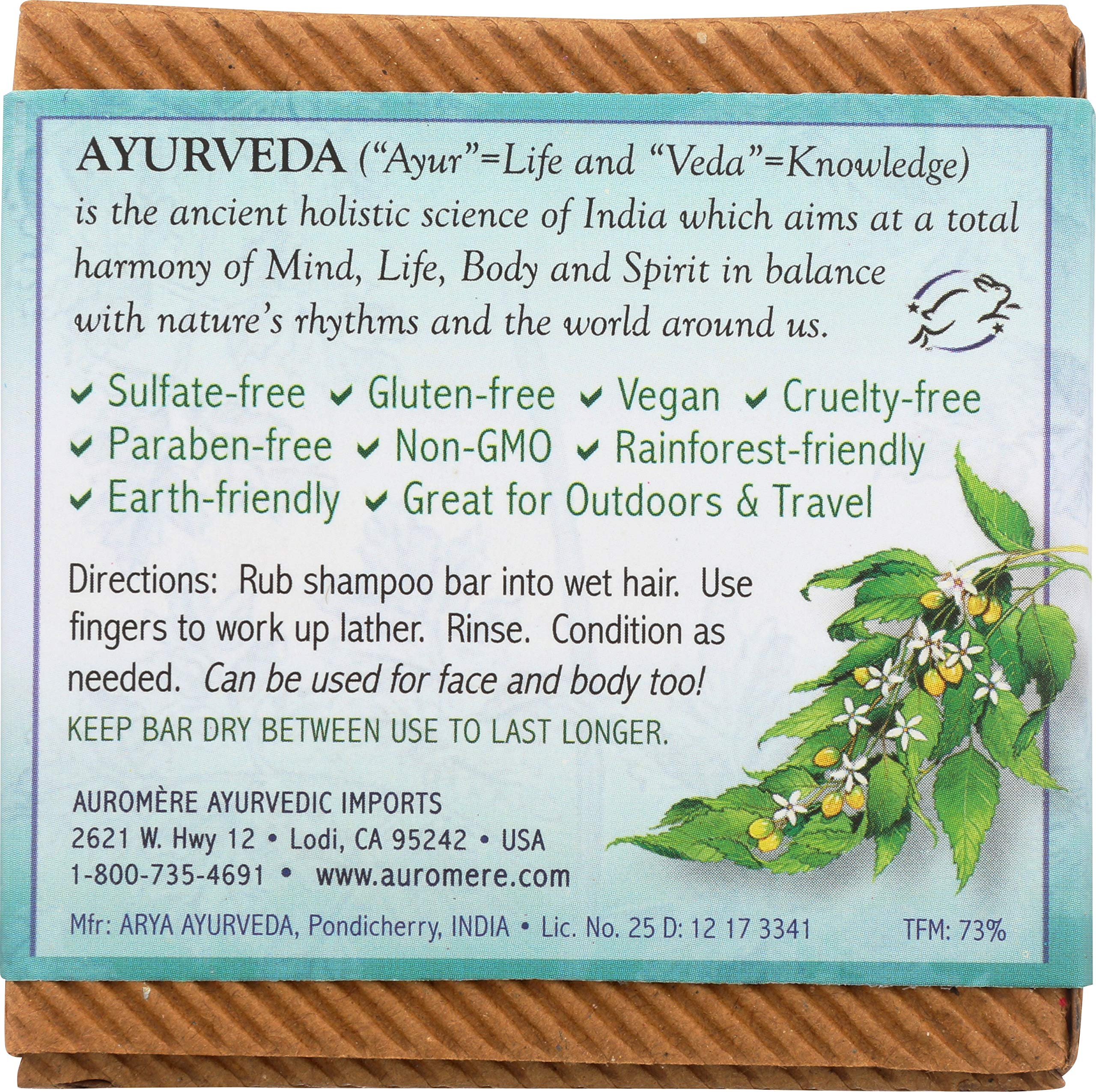 Auromere Ayurvedic Shampoo Bar - Eco Friendly, Handmade, Vegan, Cruelty Free, Natural, Non GMO, All in One Bar for Soap and Sham