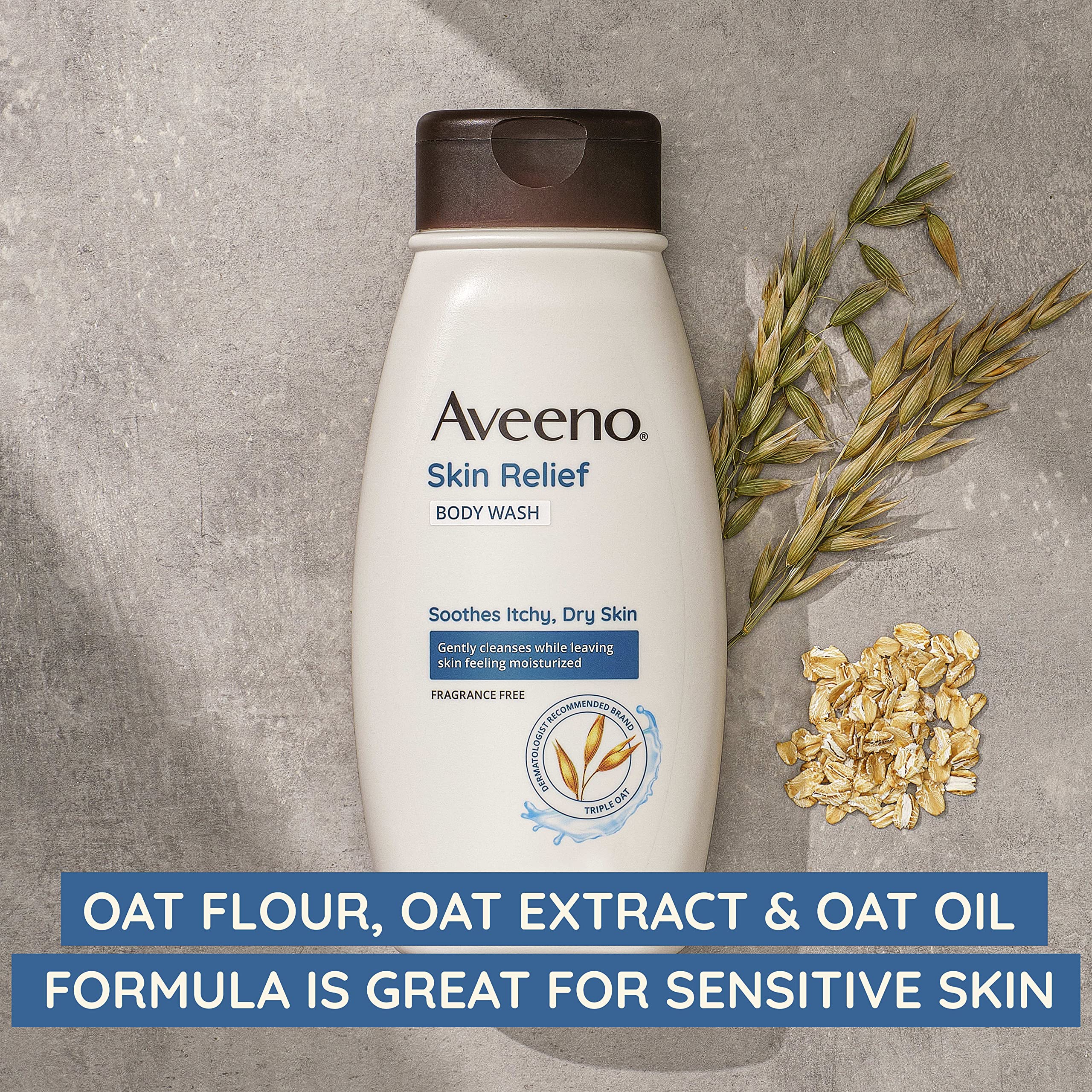 Aveeno Skin Relief Fragrance-Free Body Wash With Triple Oat Formula, Gentle Daily Cleanser For Sensitive Skin Leaves Itchy, Dry