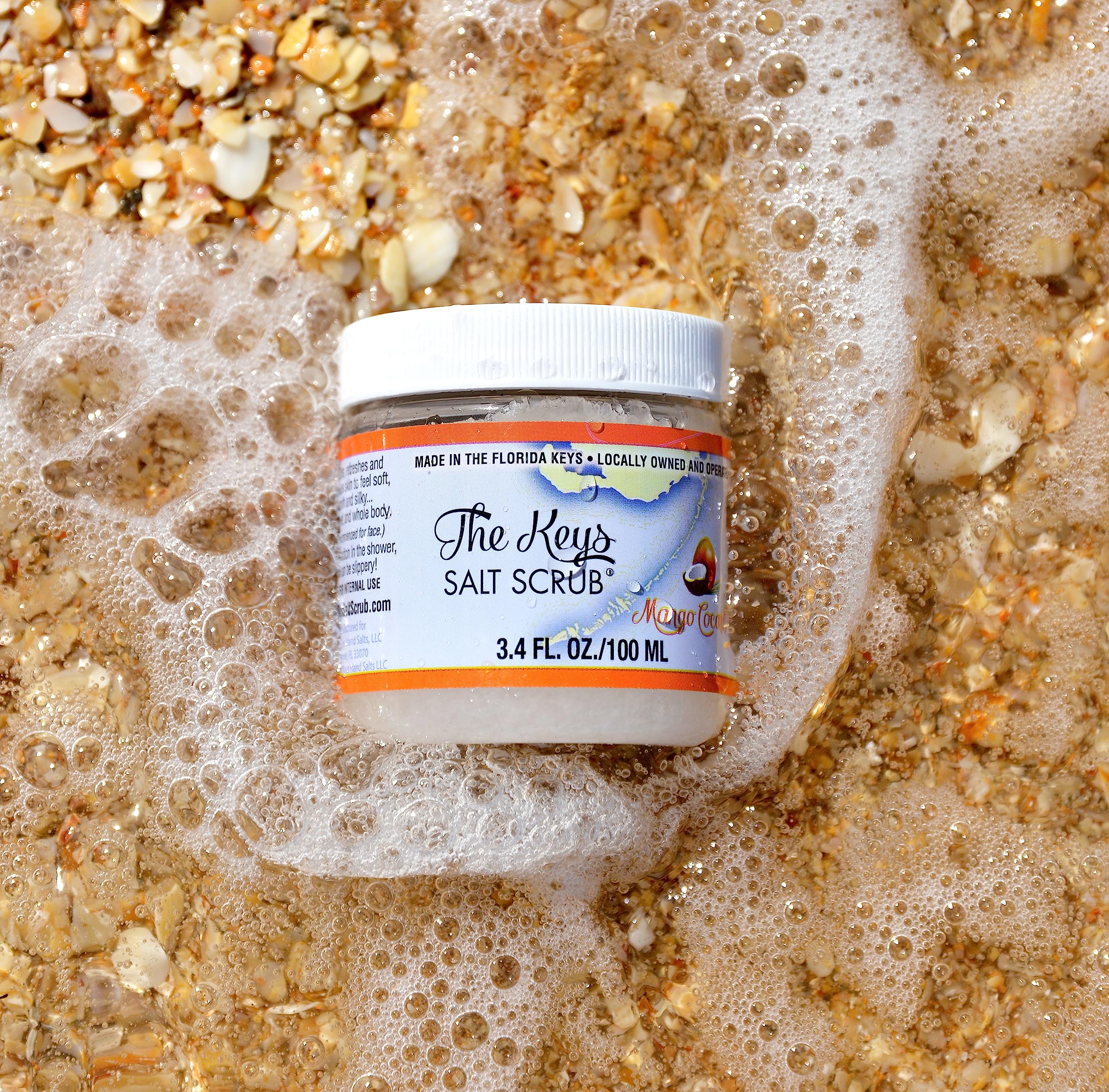 The Keys Sea Salt Scrub - Exfoliating Body Scrub with Wooden Spoon- Foot Scrub and Hand Scrub for men, women- Made with Pure Flo