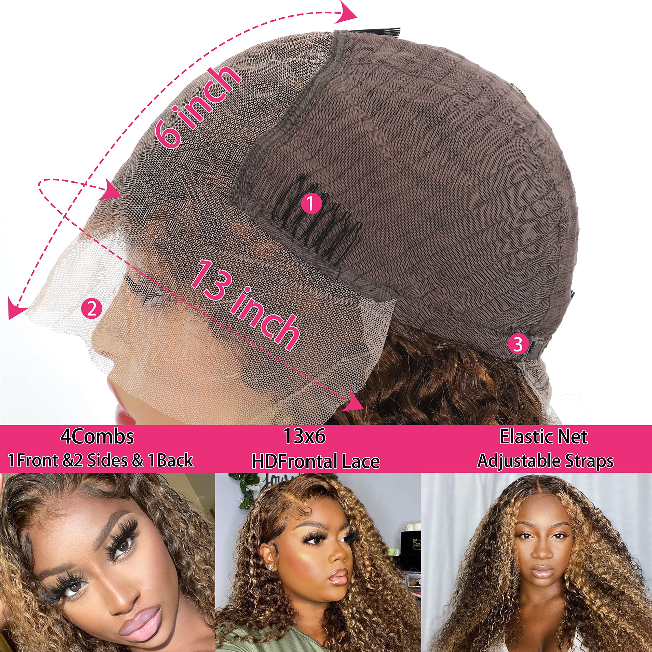 Highlight Ombre 13X6 Lace Front Wigs Human Hair Curly Honey Blonde 4/27 Hd Transparent Lace Front Wig For Women 180 Density Deep