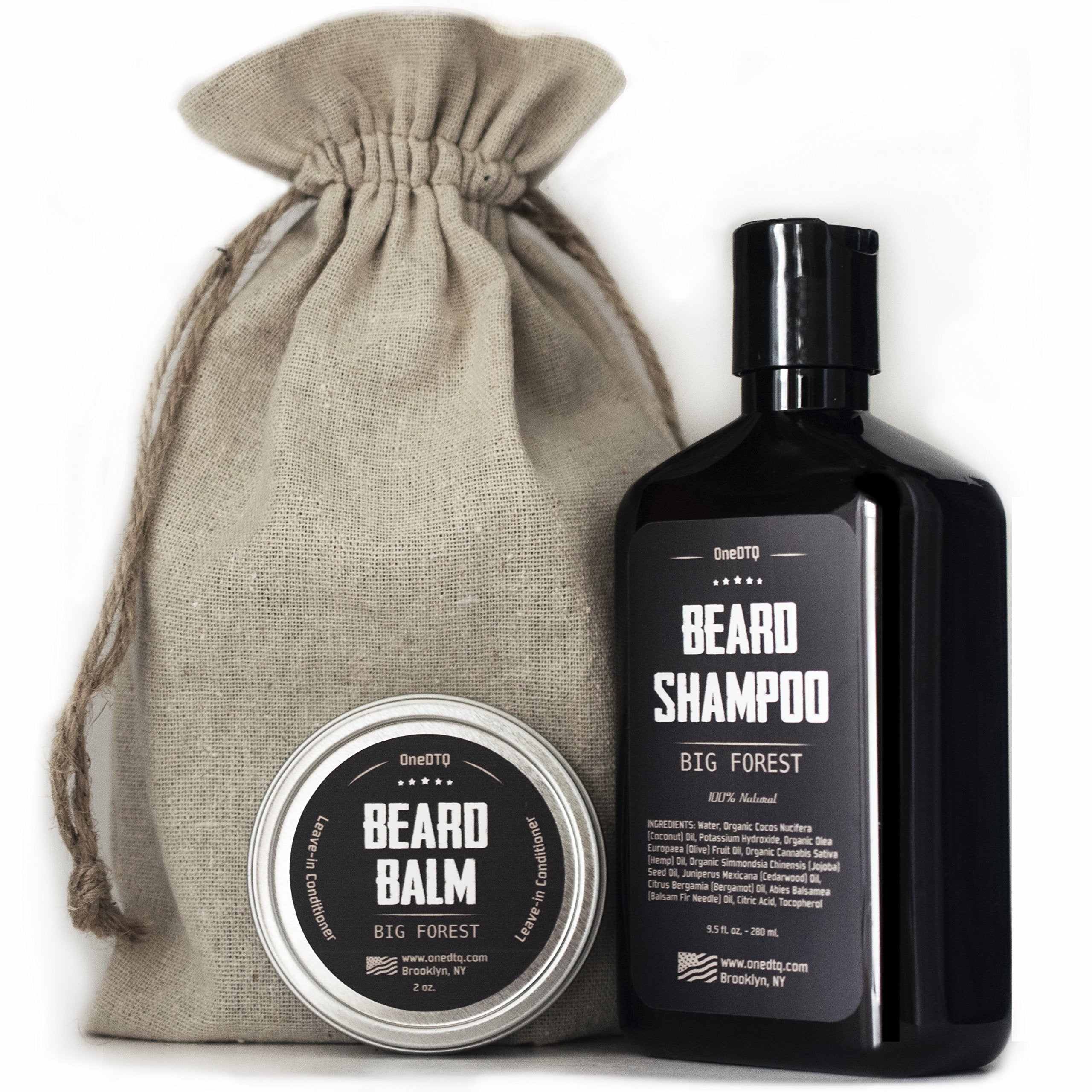 Big Forest Beard Growth Kit; Beard Shampoo & Beard Balm, All Natural And Organic Facial Hair Care; In A Mustache Stamped Linen P