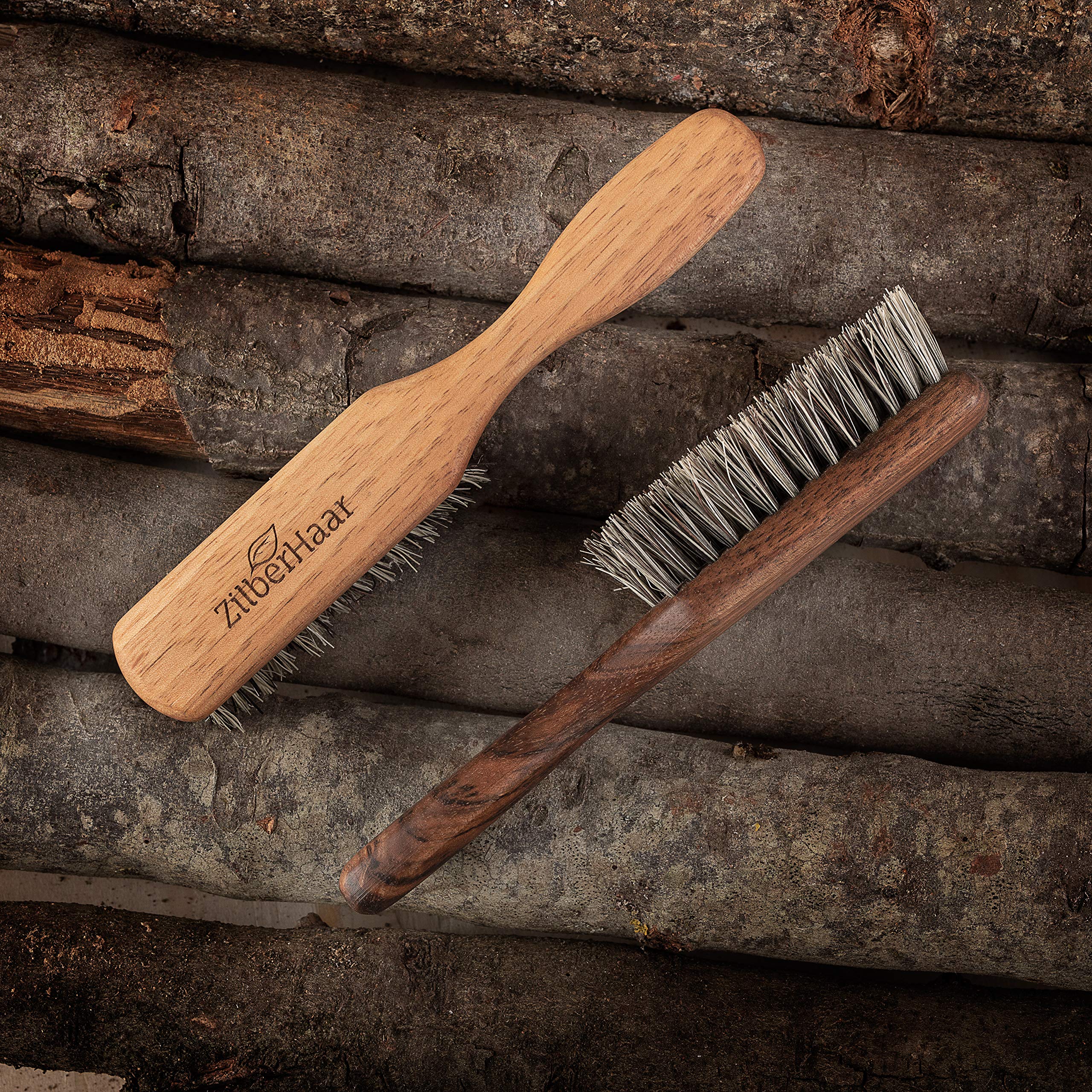 Zilberhaar Vegan Beard Brush - Stiff Bristles - Oiled Walnut And Mexican Tampico Bristles - Animal-Free Beard Grooming Product -
