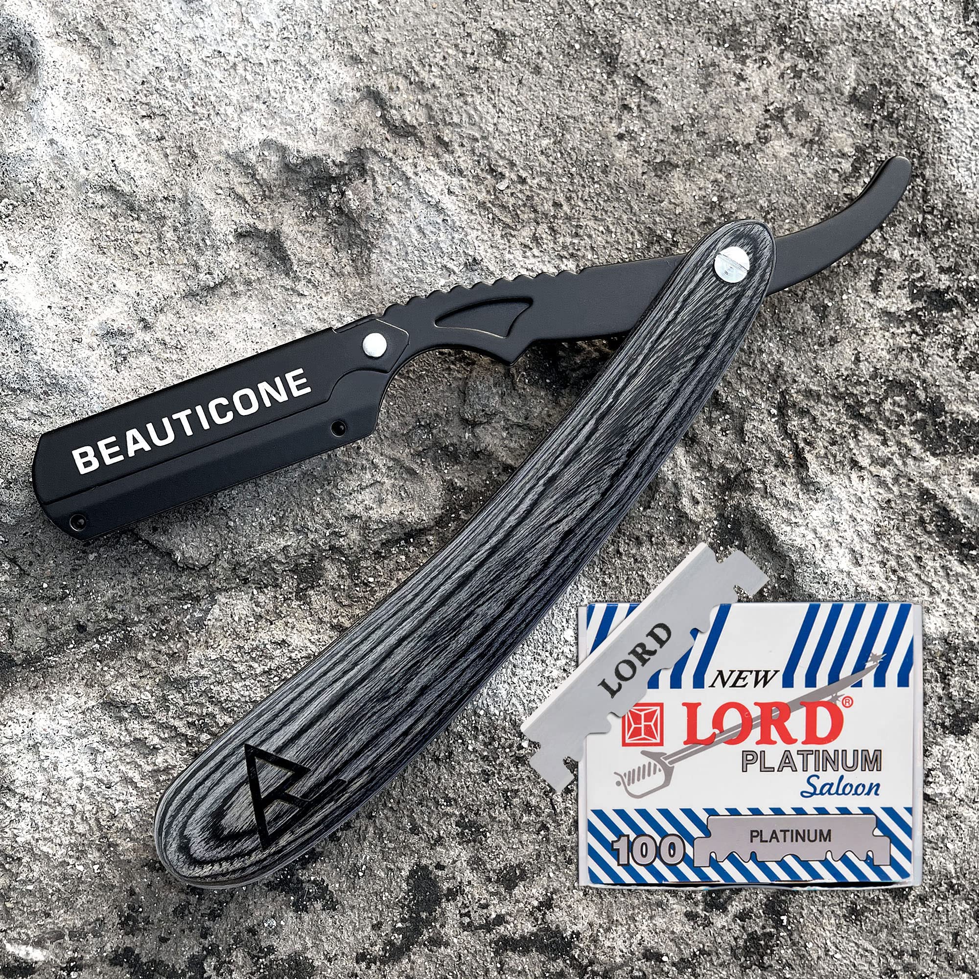 Beauticone Straight Razor For Men, Professional Barber Razor With 100 Single Edge Blades, Wooden Handle