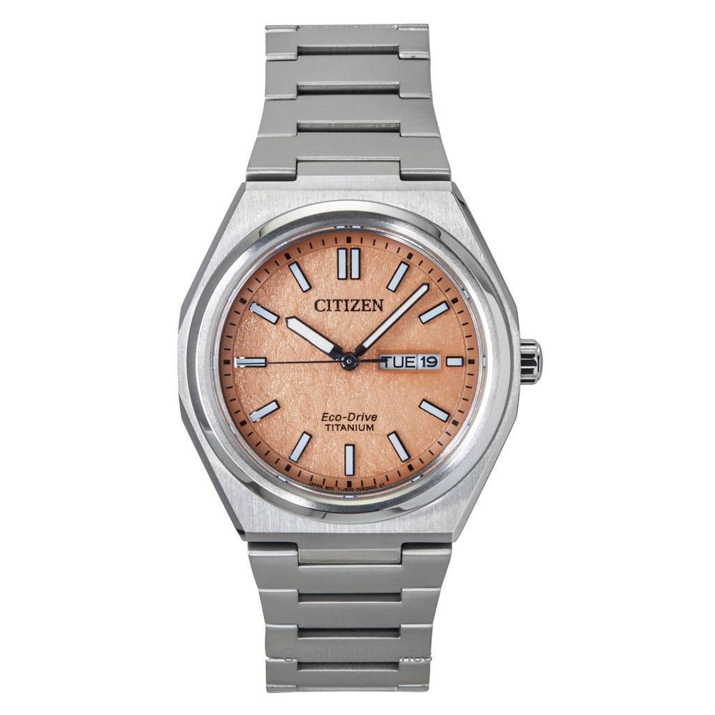 Citizen Zenshin Super Titanium Salmon Dial EcoDrive Aw013085Z 100M MenS Watch