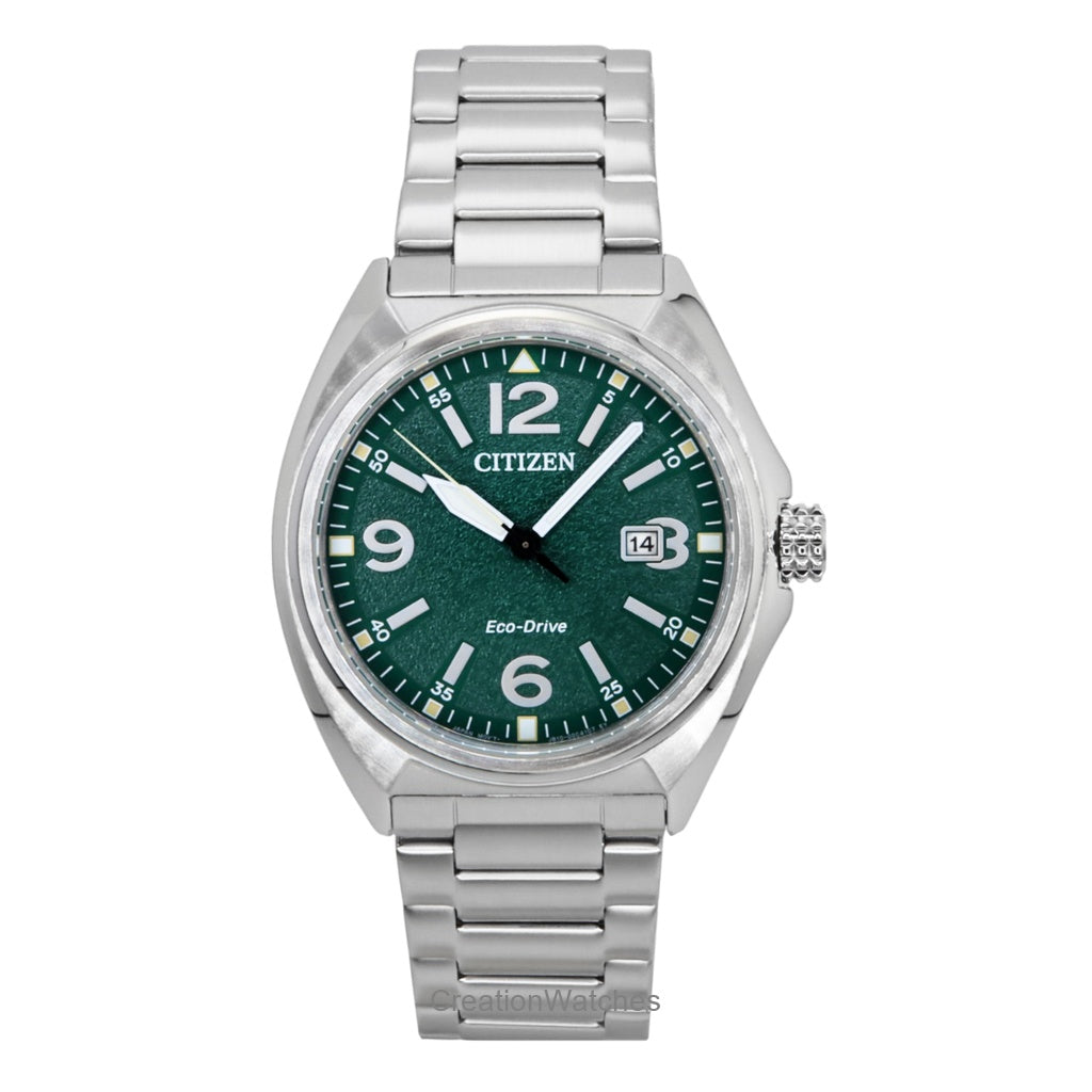 Citizen EcoDrive Stainless Steel Green Dial Aw157176X 100M MenS Watch