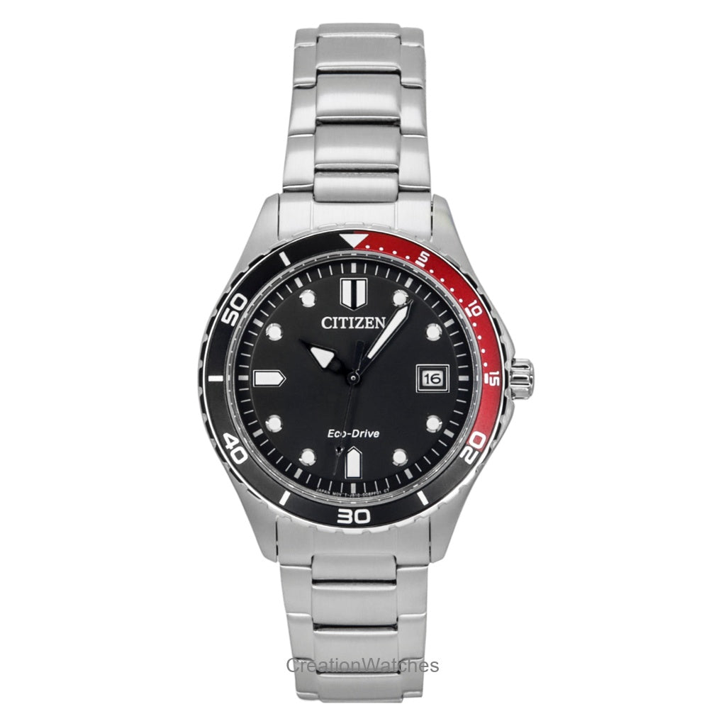 Citizen EcoDrive Stainless Steel Black Dial Aw182081E 100M Unisex Watch