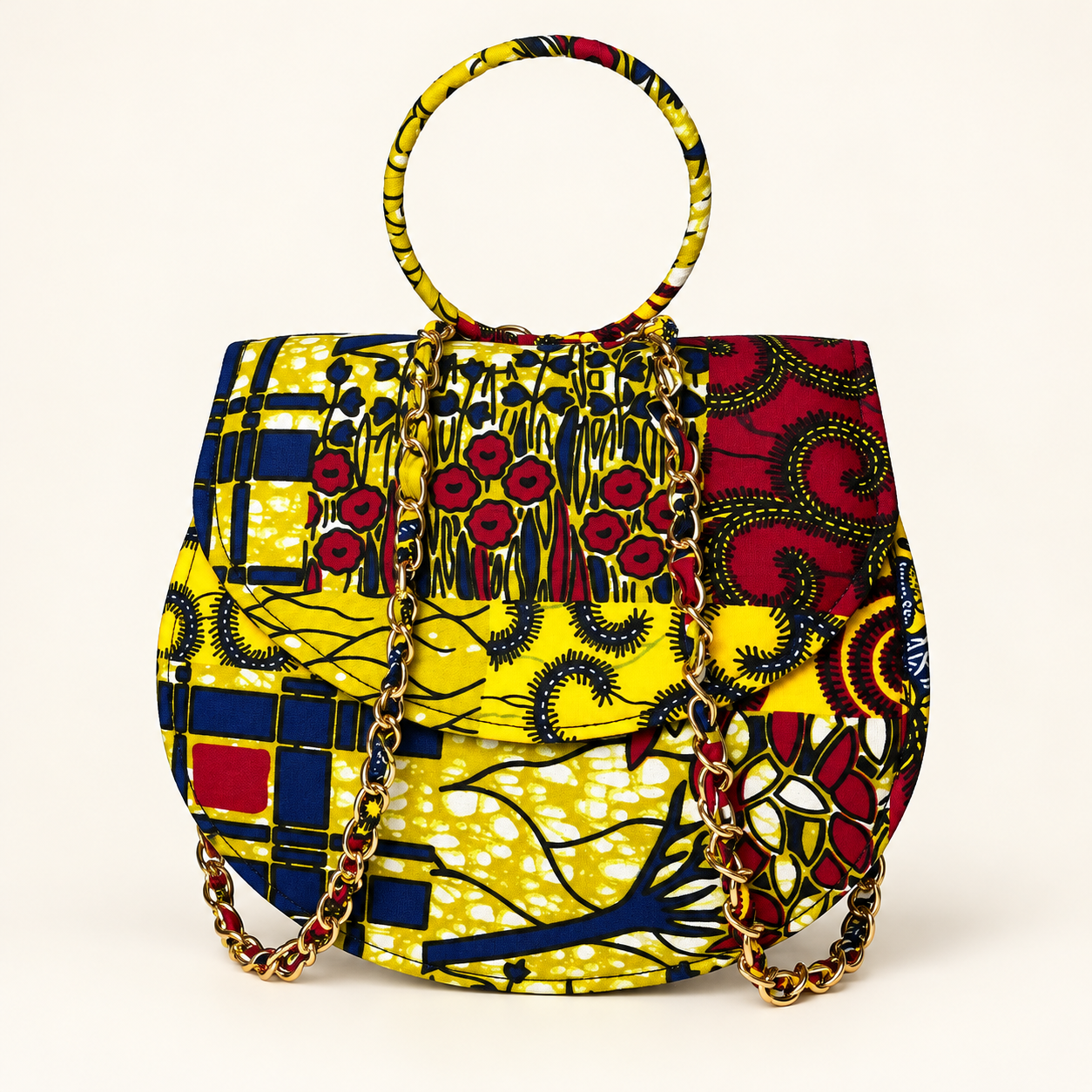 Syda African Print Ankara Handbag with Gold Chain