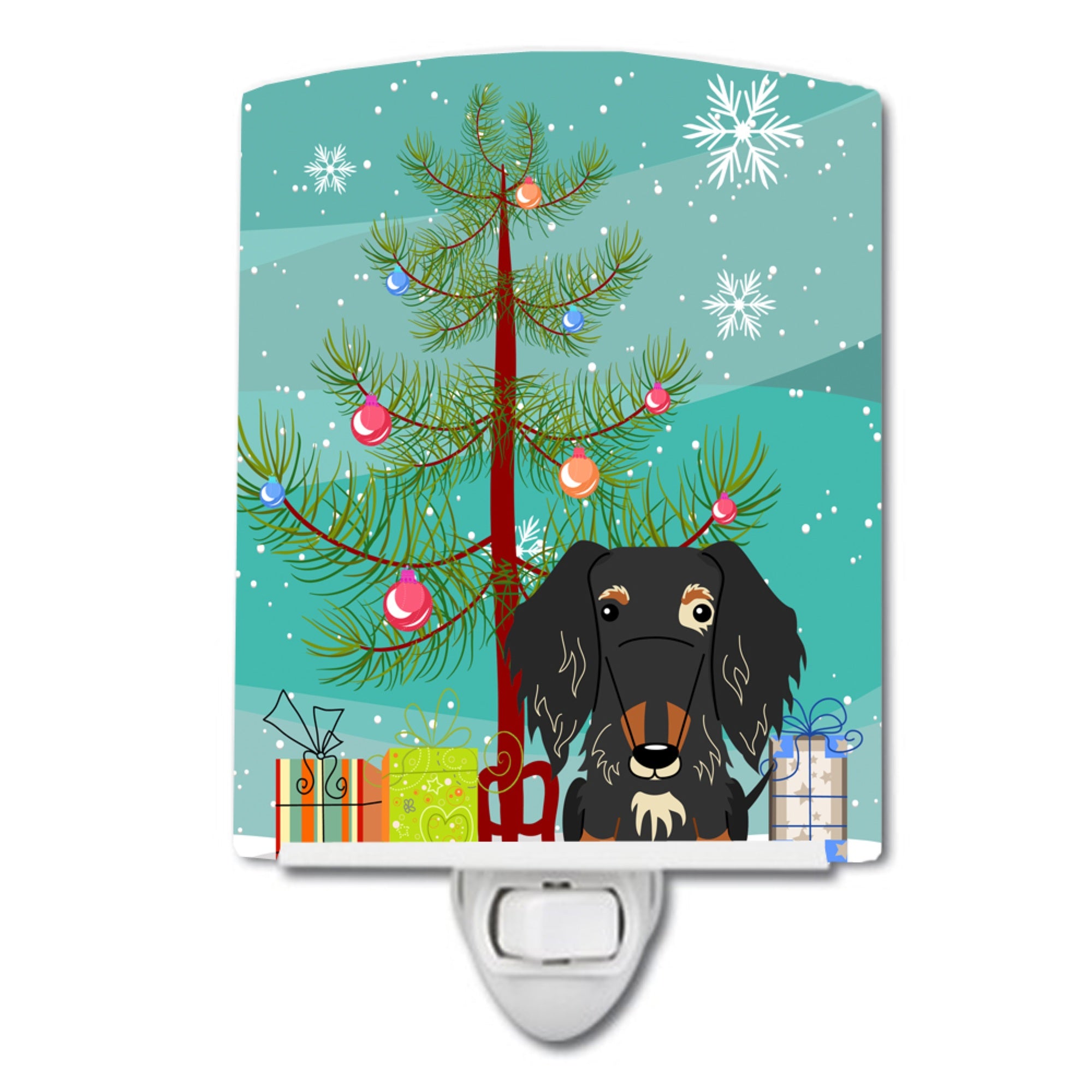  Inchcarolines Treasures Merry Christmas Tree Wire Haired Dachshund Dapple Ceramic Night Light, 6X4, Multicolor Inch