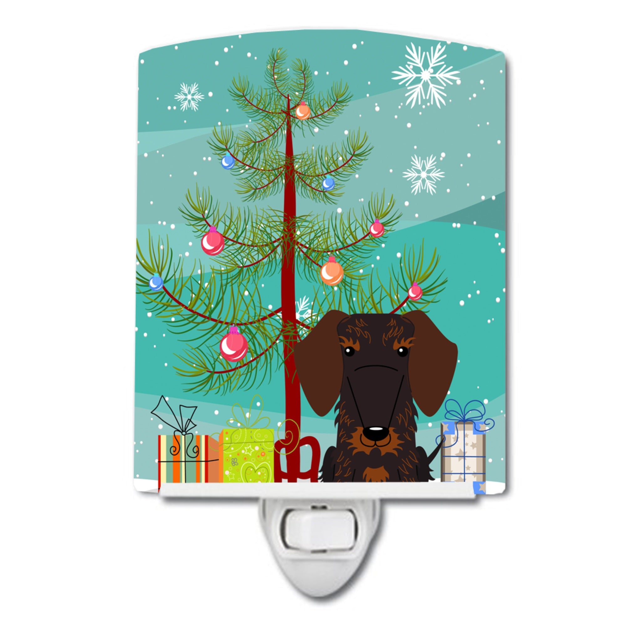 Inchcarolines Treasures Merry Christmas Tree Wire Haired Dachshund Chocolate Ceramic Night Light, 6X4, Multicolor Inch