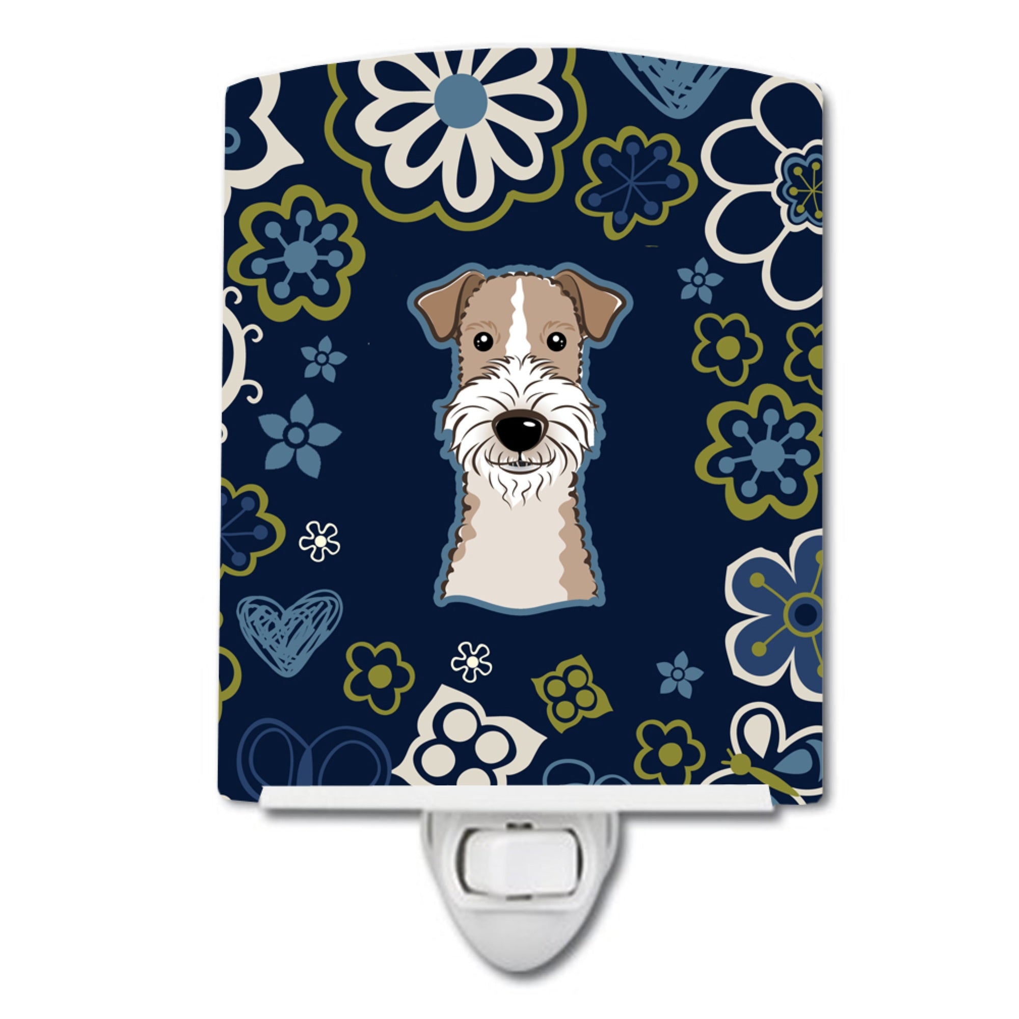  Inchcarolines Treasures Blue Flowers Wire Haired Fox Terrier Ceramic Night Light, 6X4, Multicolor Inch