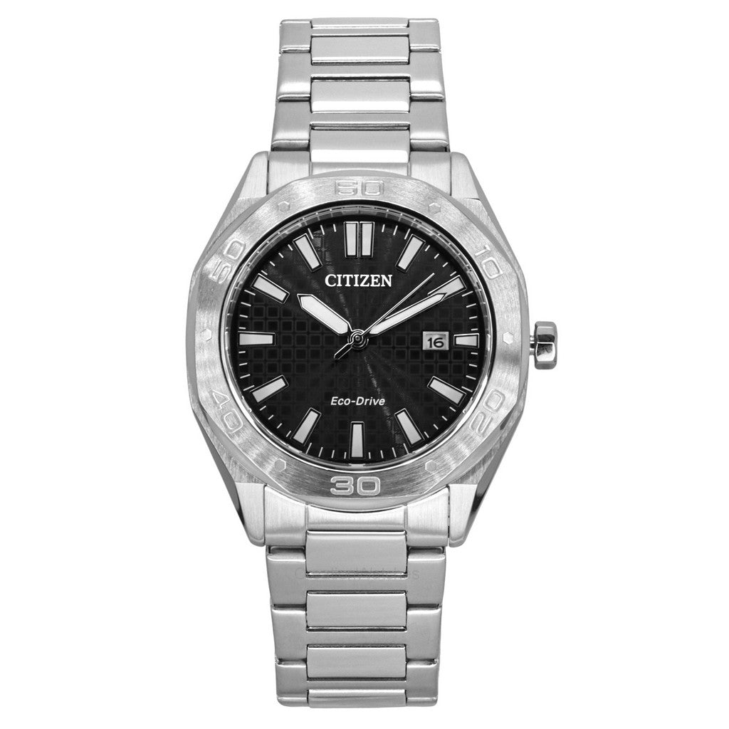 Citizen EcoDrive Stainless Steel Black Dial Bm763080E 100M MenS Watch