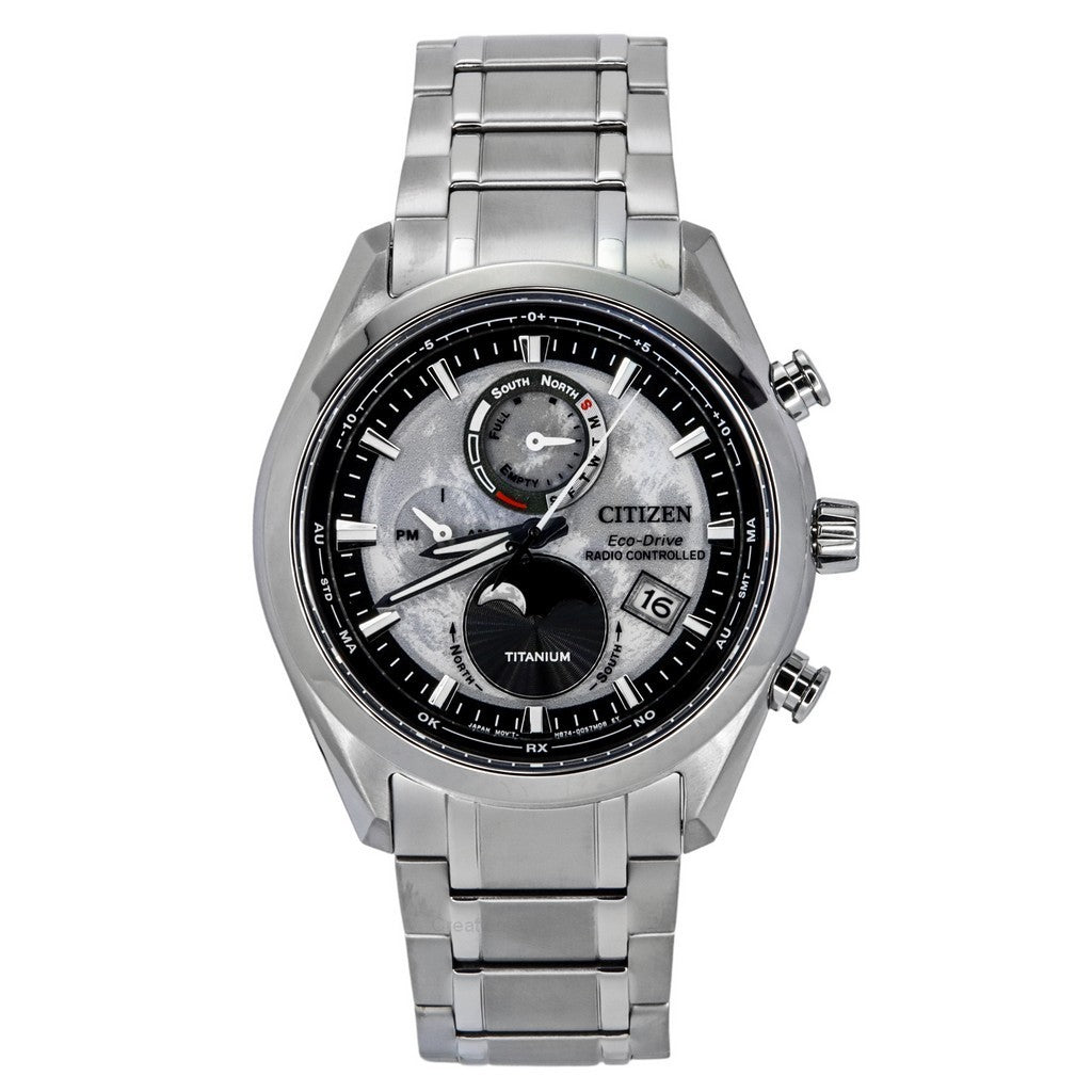 Citizen EcoDrive TsukiYomi Super Titanium Radio Controlled Grey Dial By101081H 100M MenS Watch