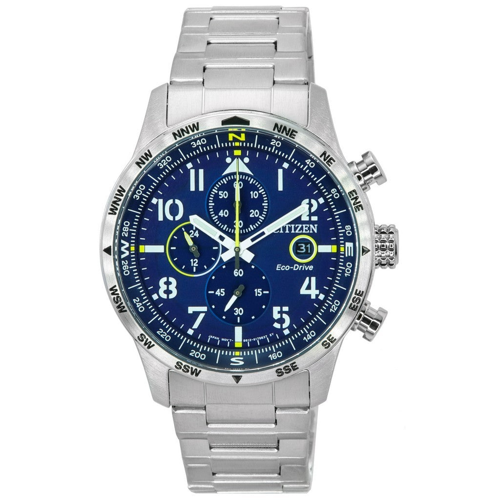 Citizen Pilot Stainless Steel Blue Dial Chronograph EcoDrive Ca079083L 100M MenS Watch