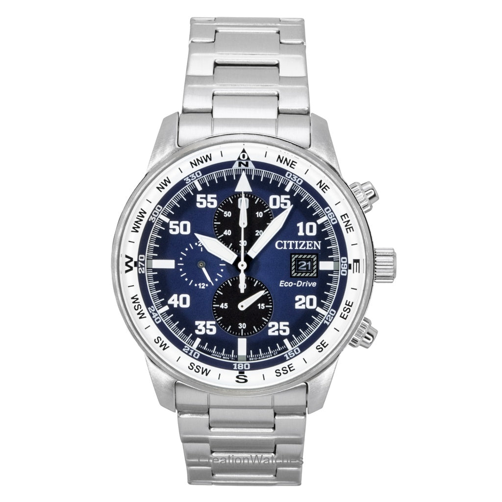 Citizen EcoDrive Aviator Chronograph Stainless Steel Blue Dial Ca088058L 100M MenS Watch