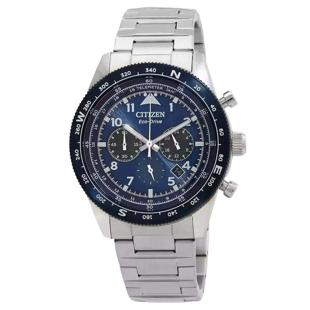 Citizen EcoDrive Chronograph Stainless Steel Blue Dial Ca455484L 100M MenS Watch