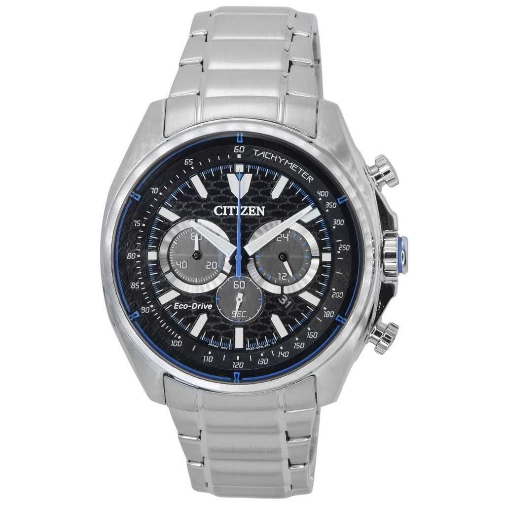 Citizen EcoDrive Chronograph Stainless Steel Black Dial Ca456081E 100M MenS Watch
