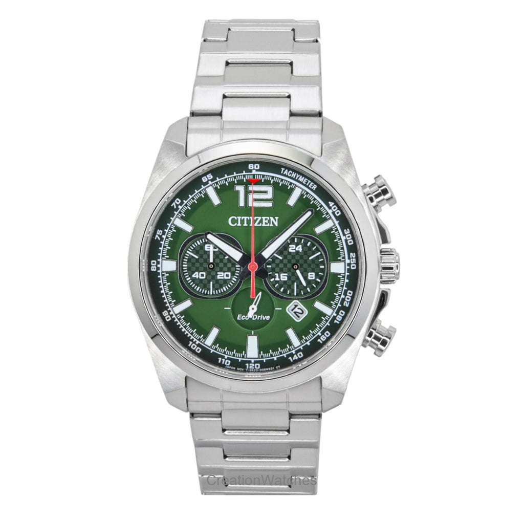 Citizen EcoDrive Chronograph Stainless Steel Green Dial Ca464050X 100M MenS Watch