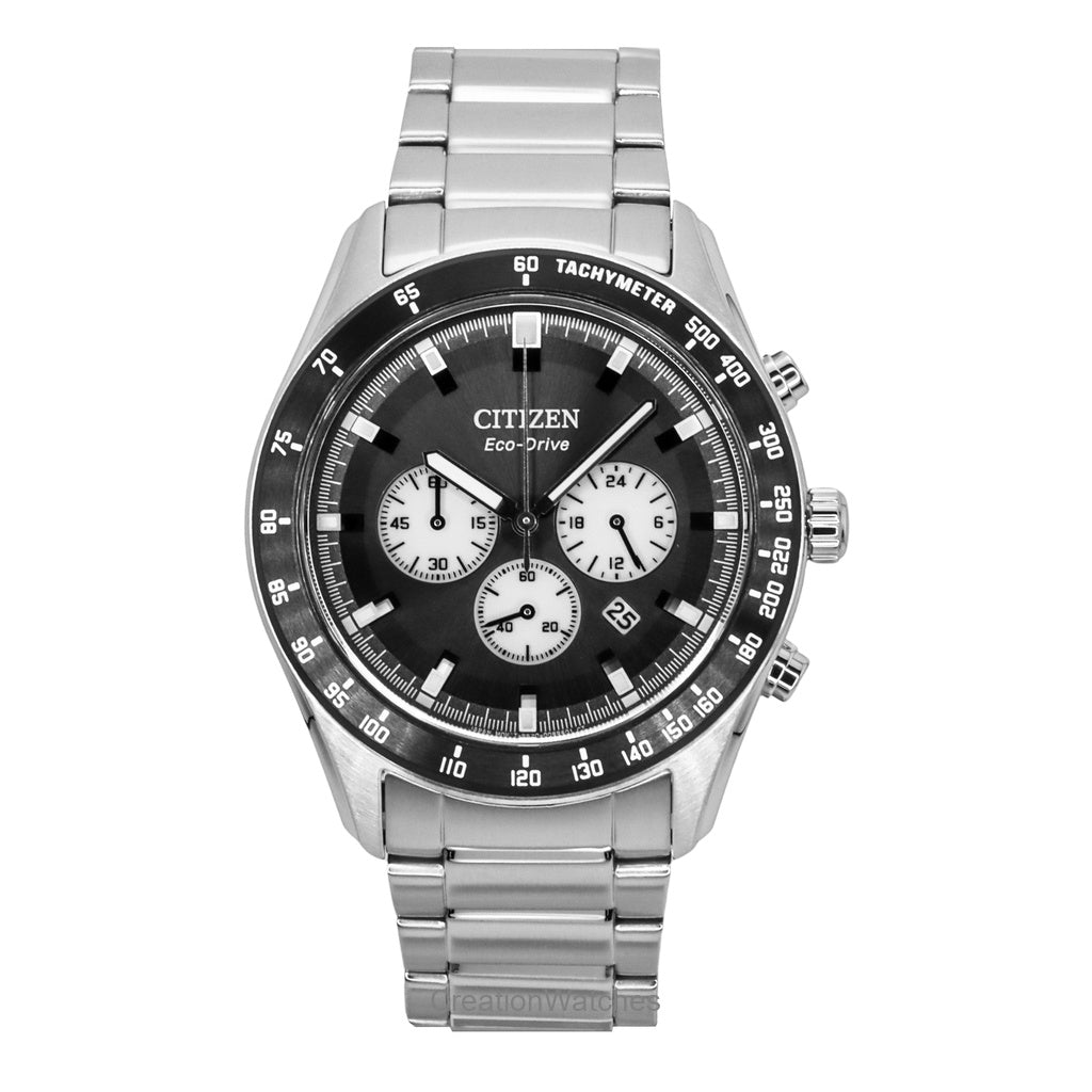 Citizen EcoDrive Chronograph Stainless Steel Black Dial Ca467458E 100M MenS Watch
