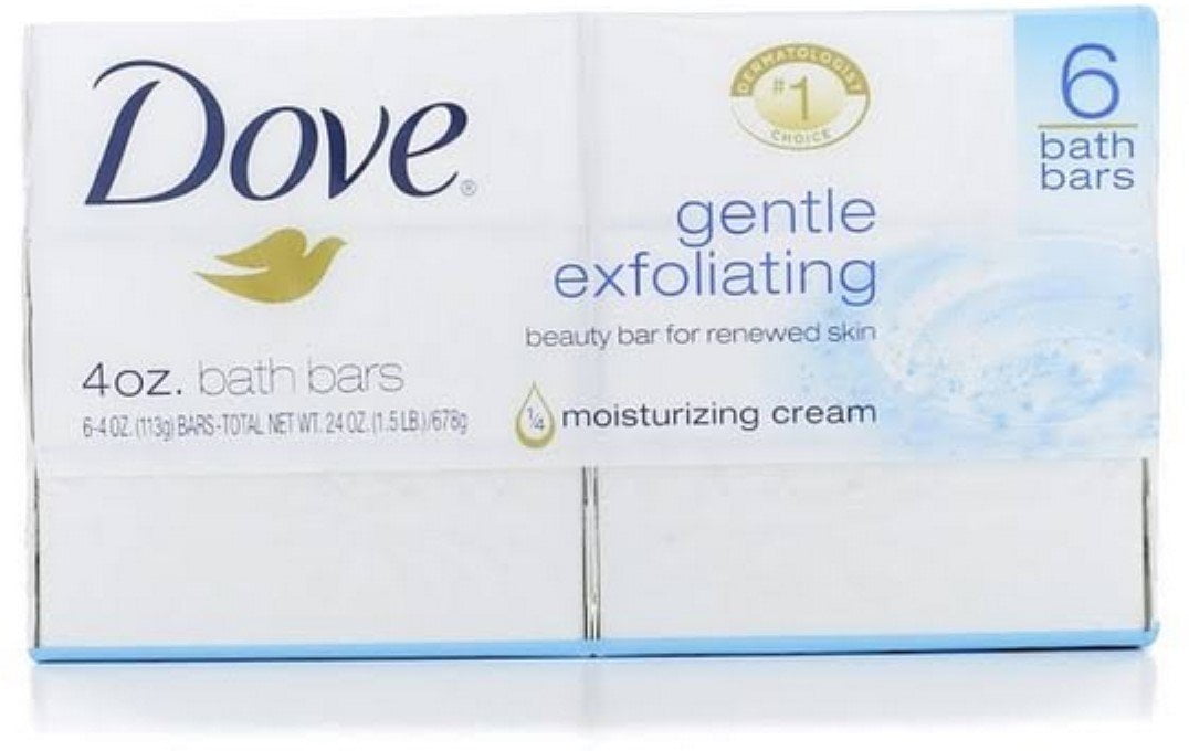 Dove Gentle Exfoliating Beauty Bar Soap Moisturize Skin Softer, 4Oz, 6Ct