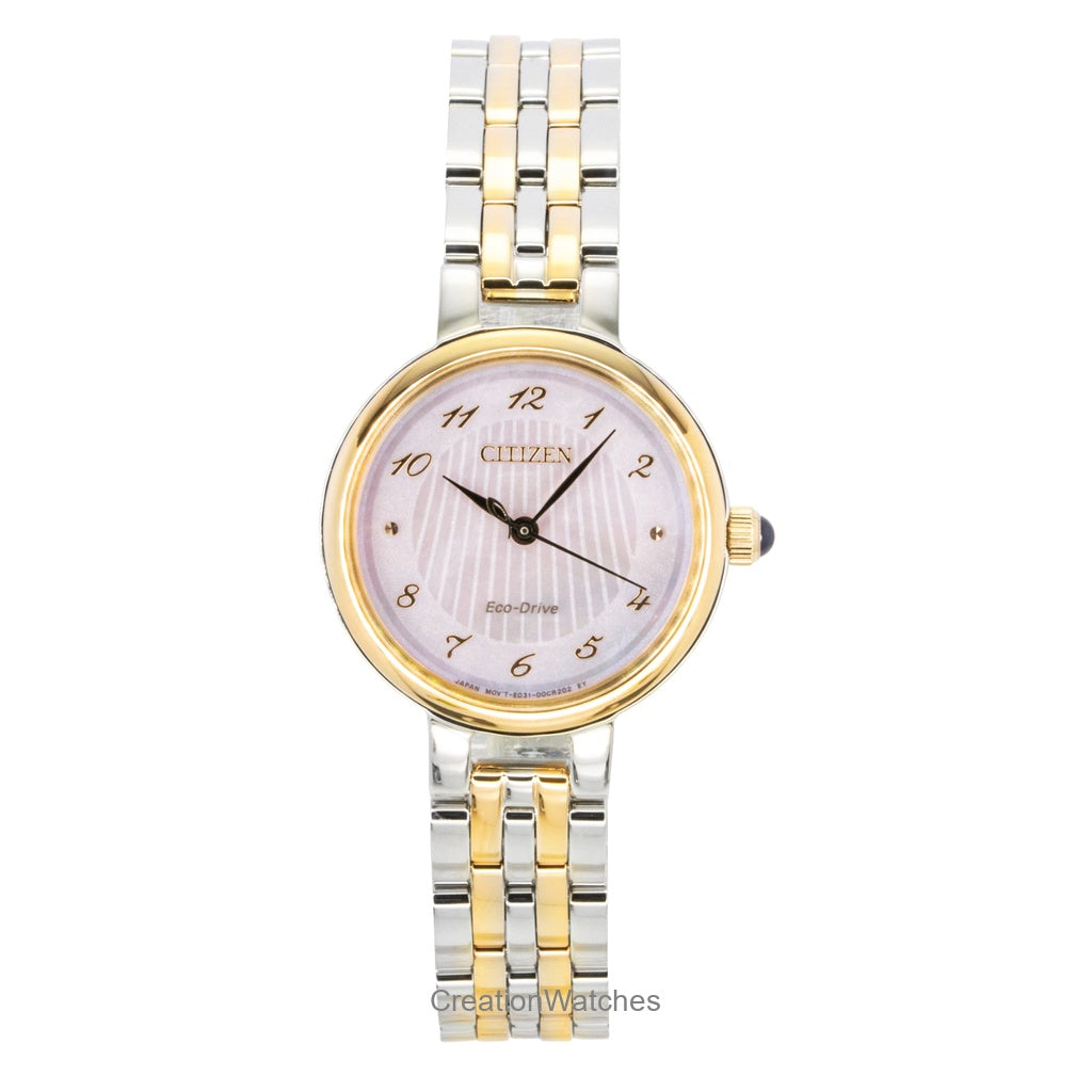 Citizen L Classic Two Tone Stainless Steel Mother Of Pearl Dial EcoDrive Em099684Y WomenS Watch