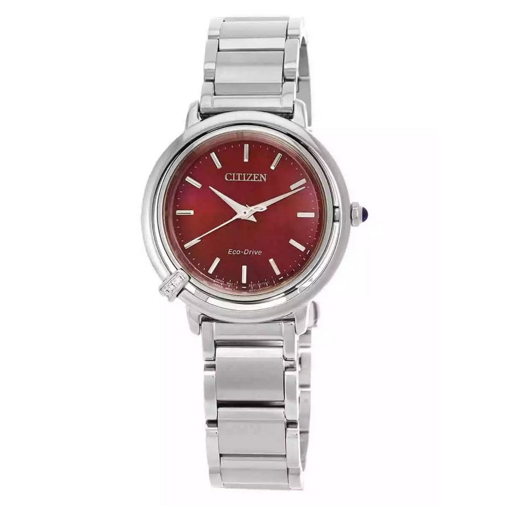 Citizen L EcoDrive Stainless Steel Red Dial Em109078X WomenS Watch