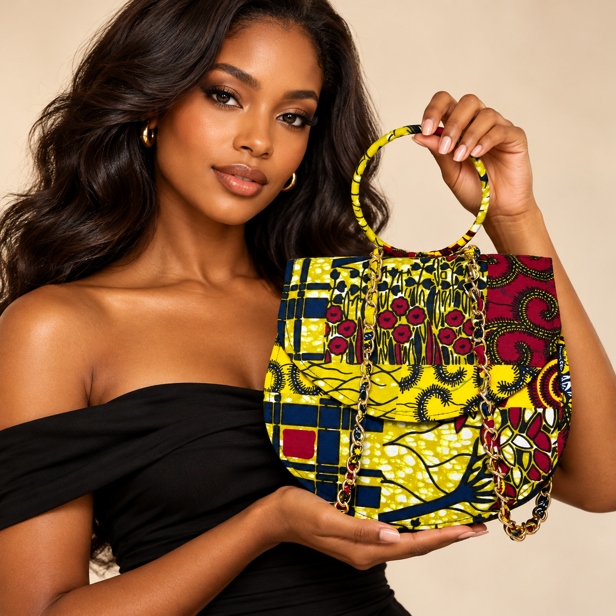 Syda African Print Ankara Handbag with Gold Chain