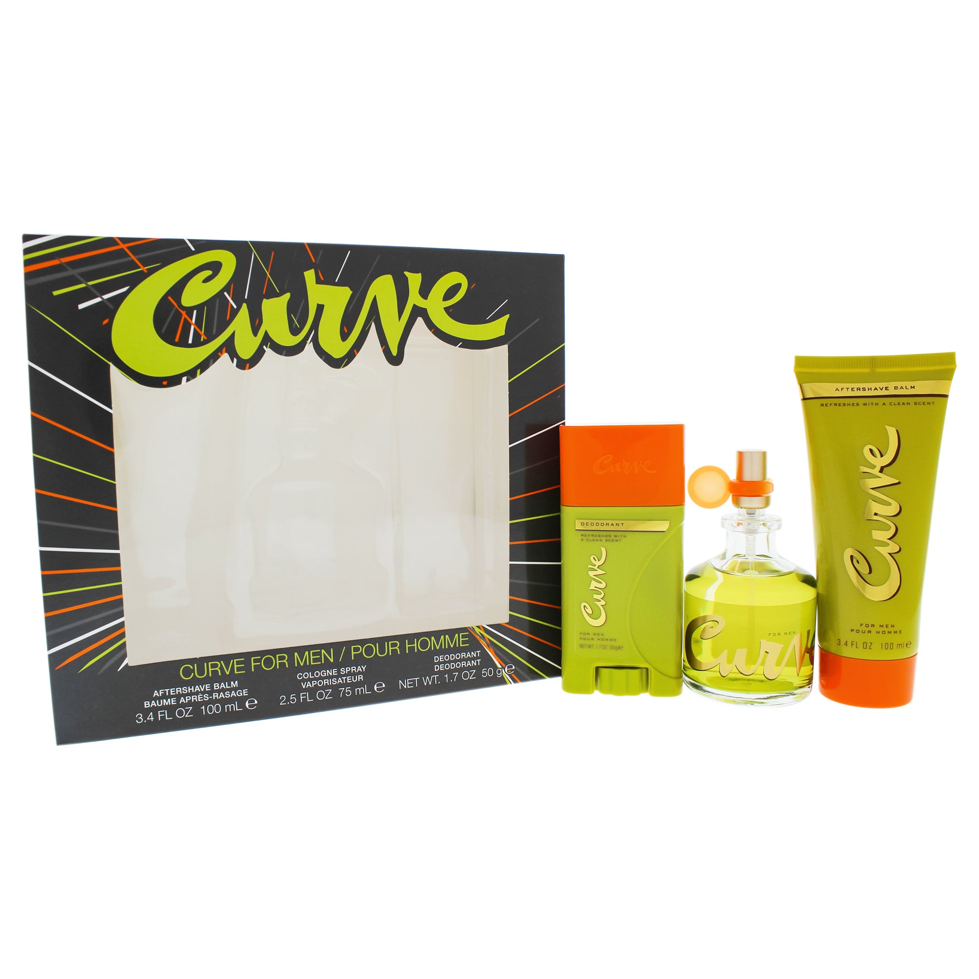 Curve by Liz Claiborne for Men  3 Pc Gift Set 2.45oz Cologne Spray, 3.4oz After Shave Balm, 1.7oz Deodorant