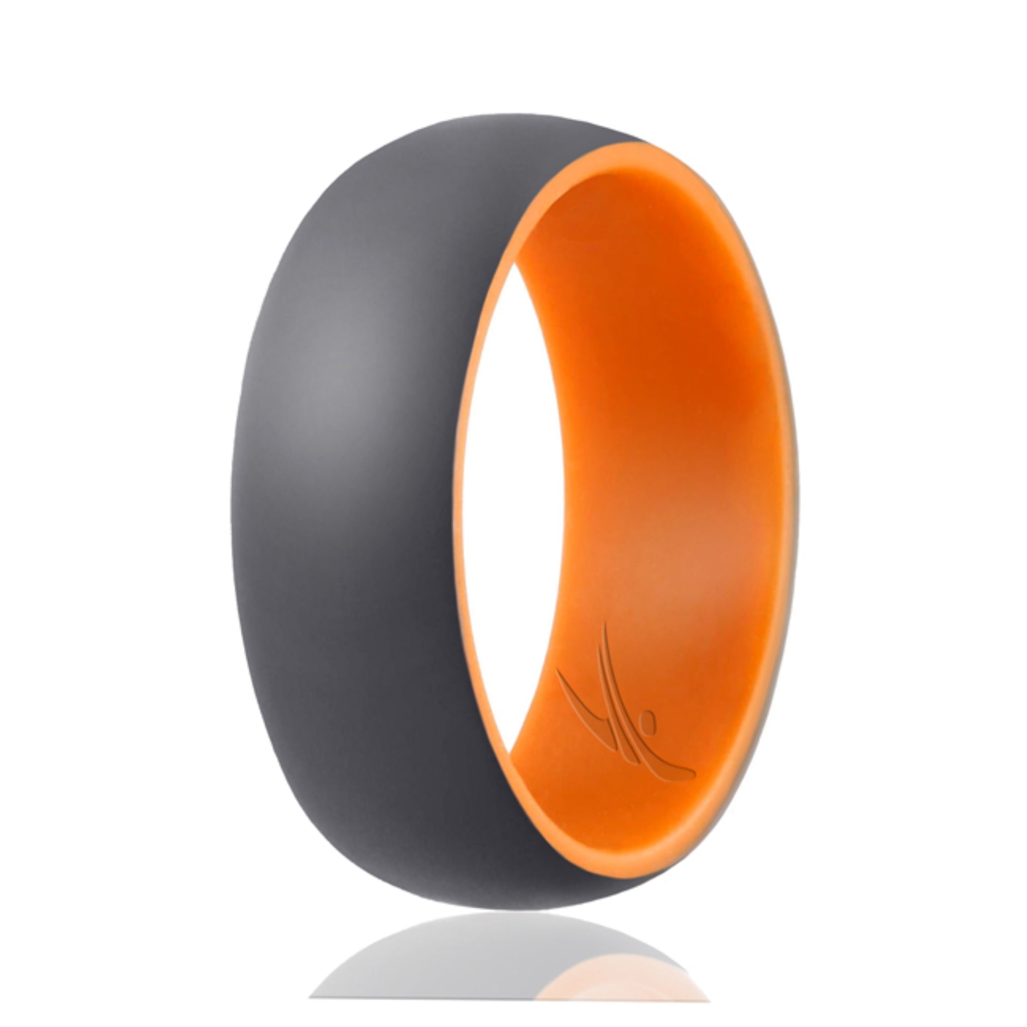 Silicone Wedding Ring - Duo Collection Dome Style - Orange-Grey By Roq For Men - 7 Mm Ring