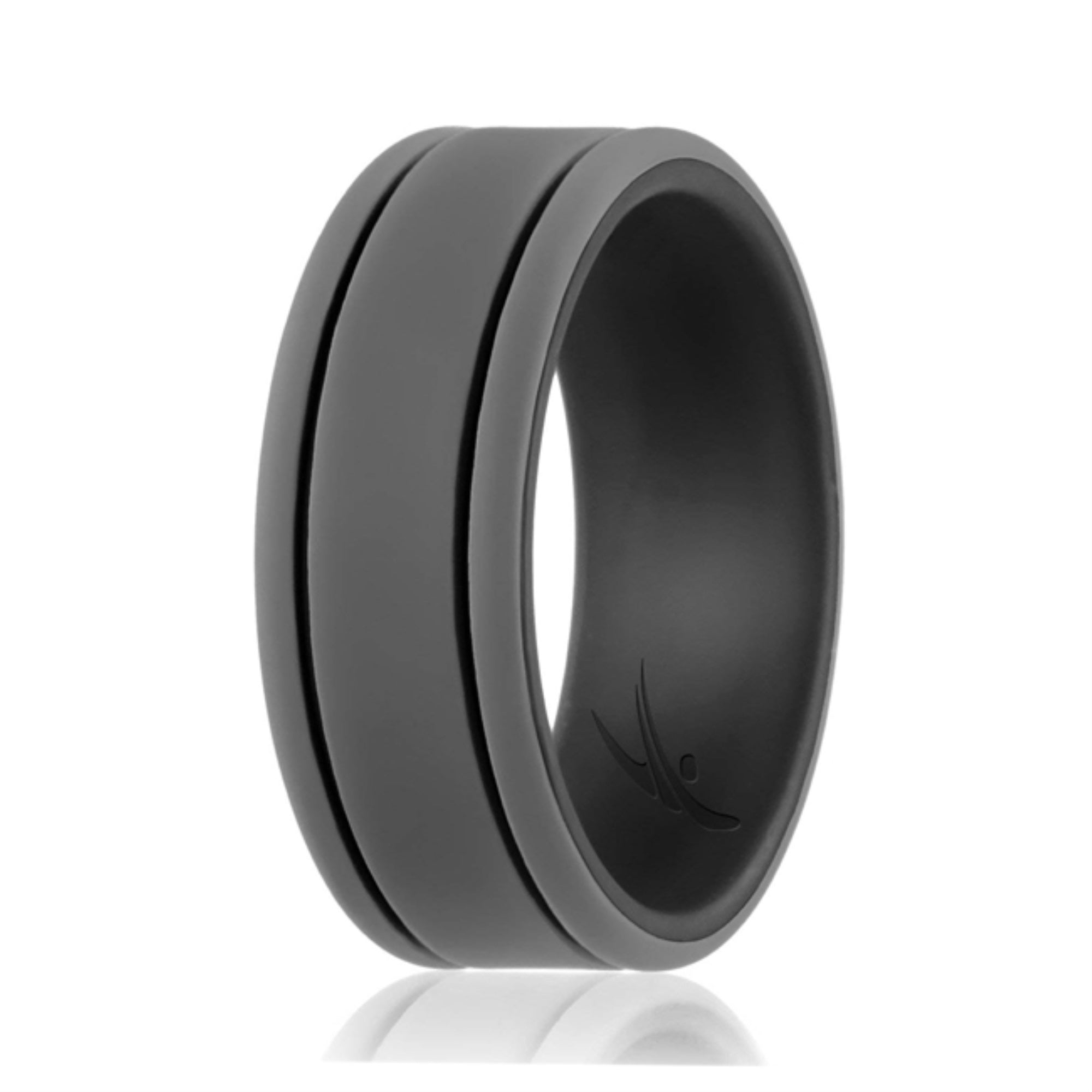 Silicone Wedding Ring - Duo Collection 2 Thin Lines - Black-Grey By Roq For Men - 15 Mm Ring