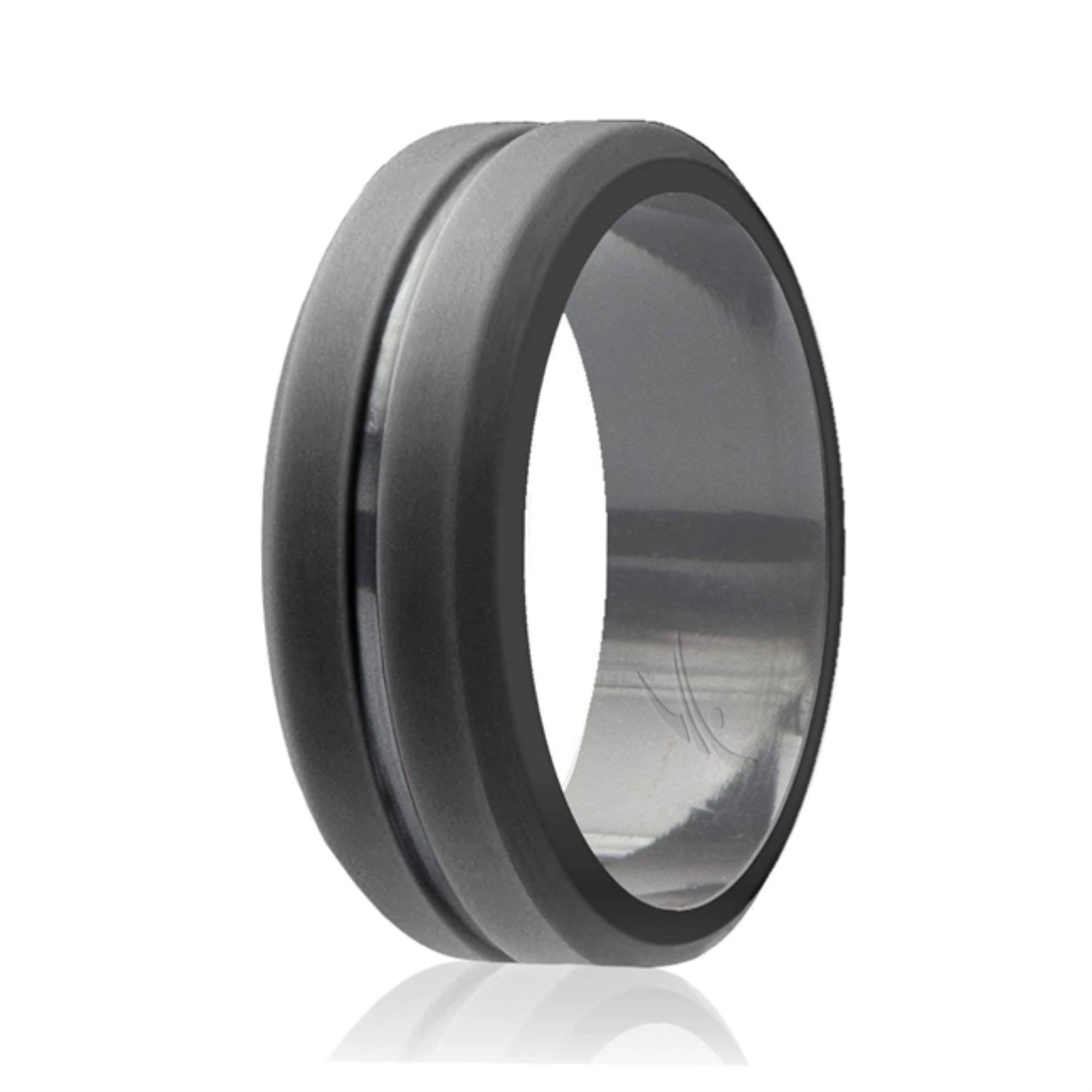 Silicone Wedding Ring - Engraved Middle Line - Grey By Roq For Men - 16 Mm Ring