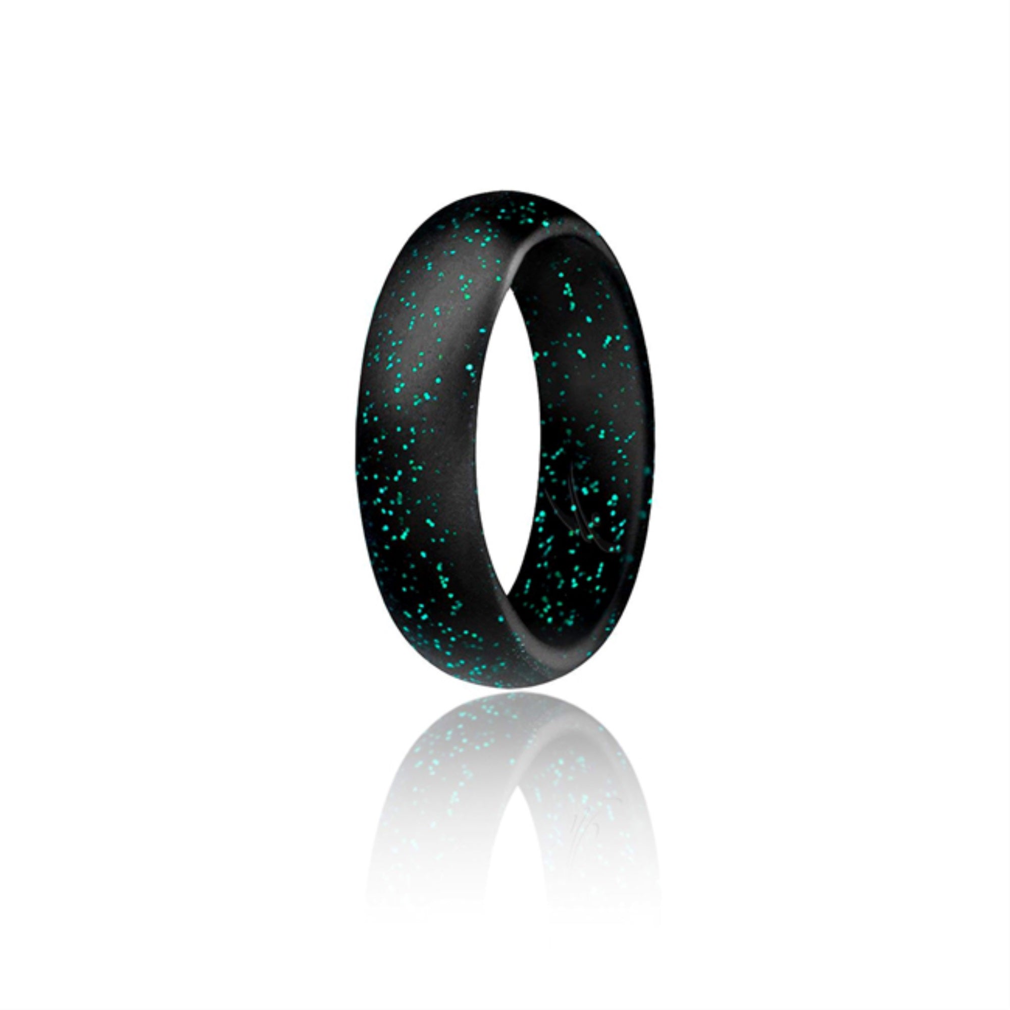 Silicone Wedding Ring - Dome Style - Black With Glitter Turquoise By Roq For Women - 4 Mm Ring