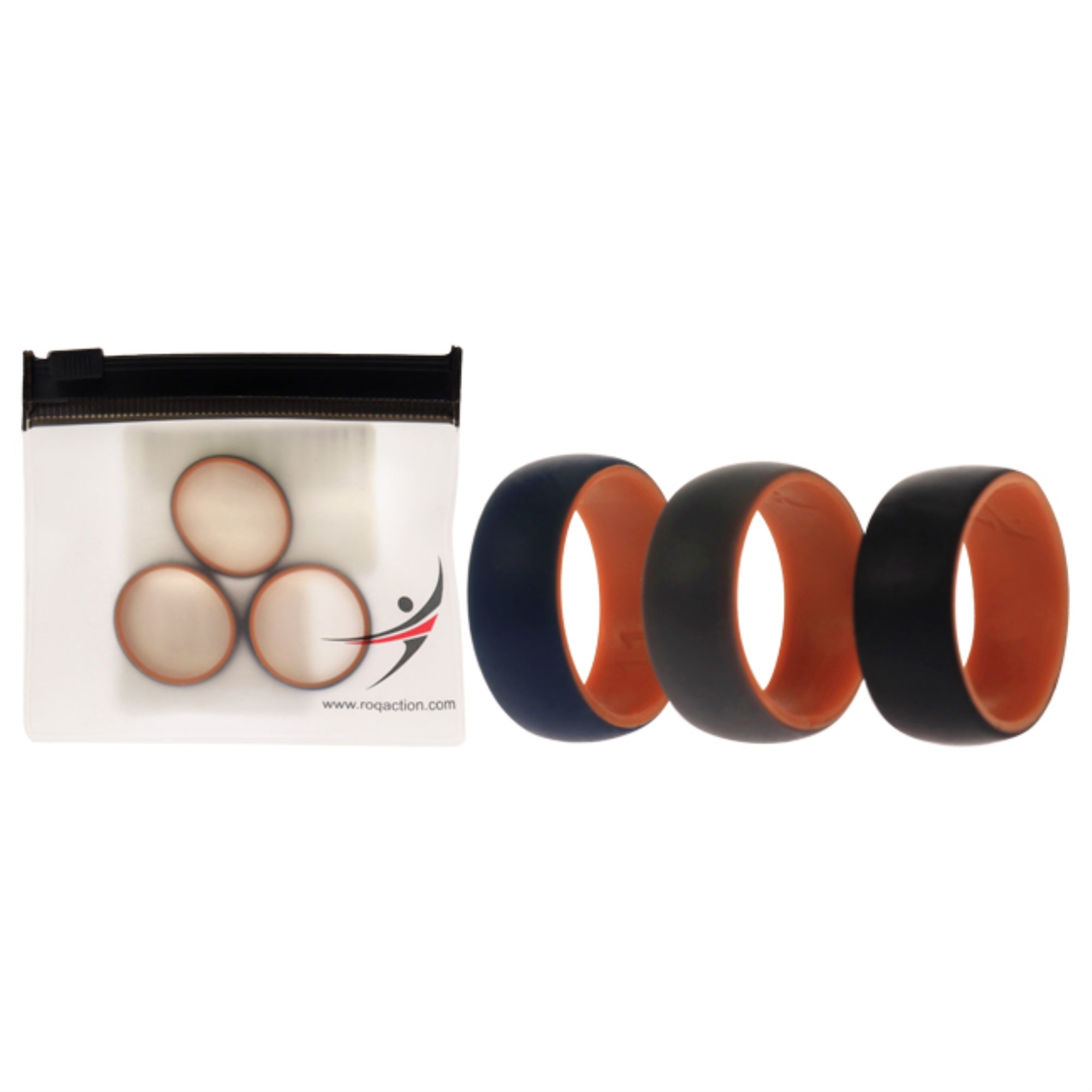 Silicone Wedding 2Layer Dome Ring Set - Orange by ROQ for Men - 3 x 11 mm Ring
