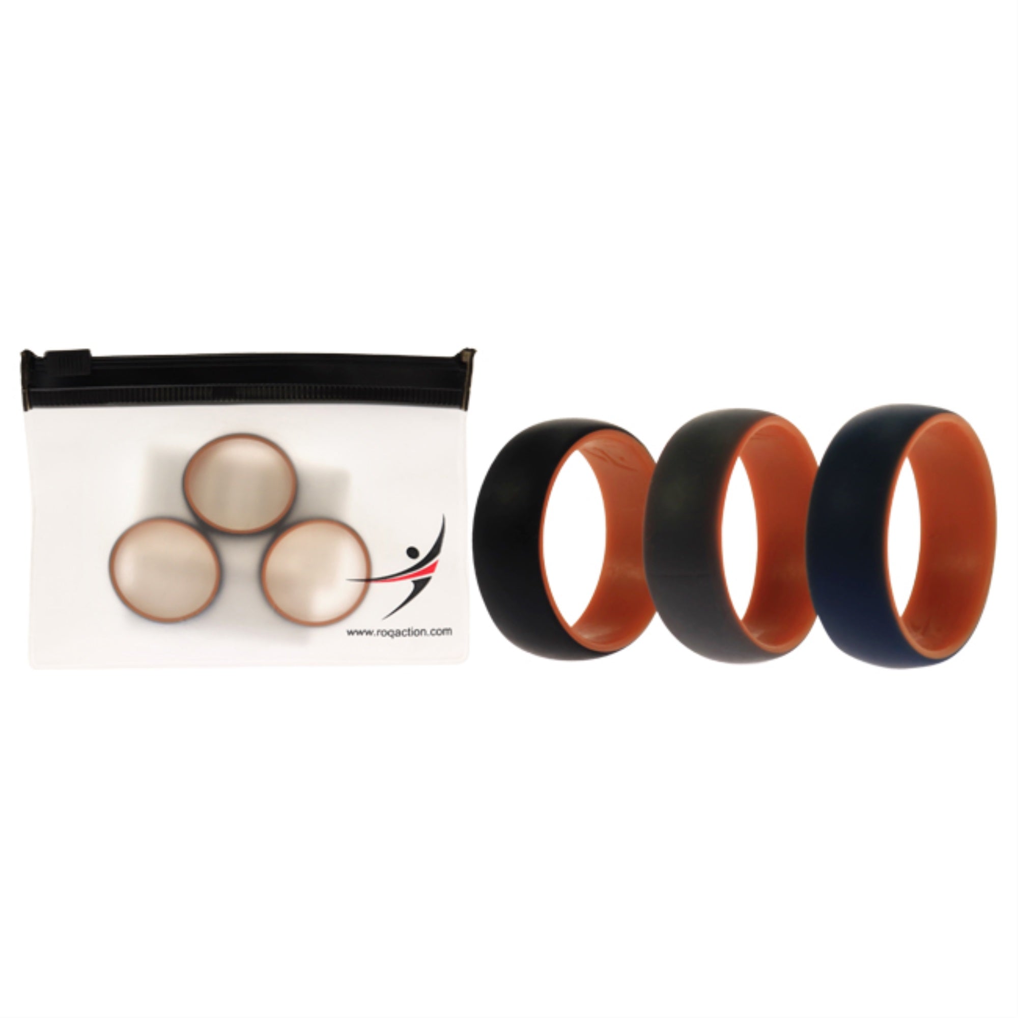 Silicone Wedding 2Layer Dome Ring Set - Orange by ROQ for Men - 3 x 14 mm Ring