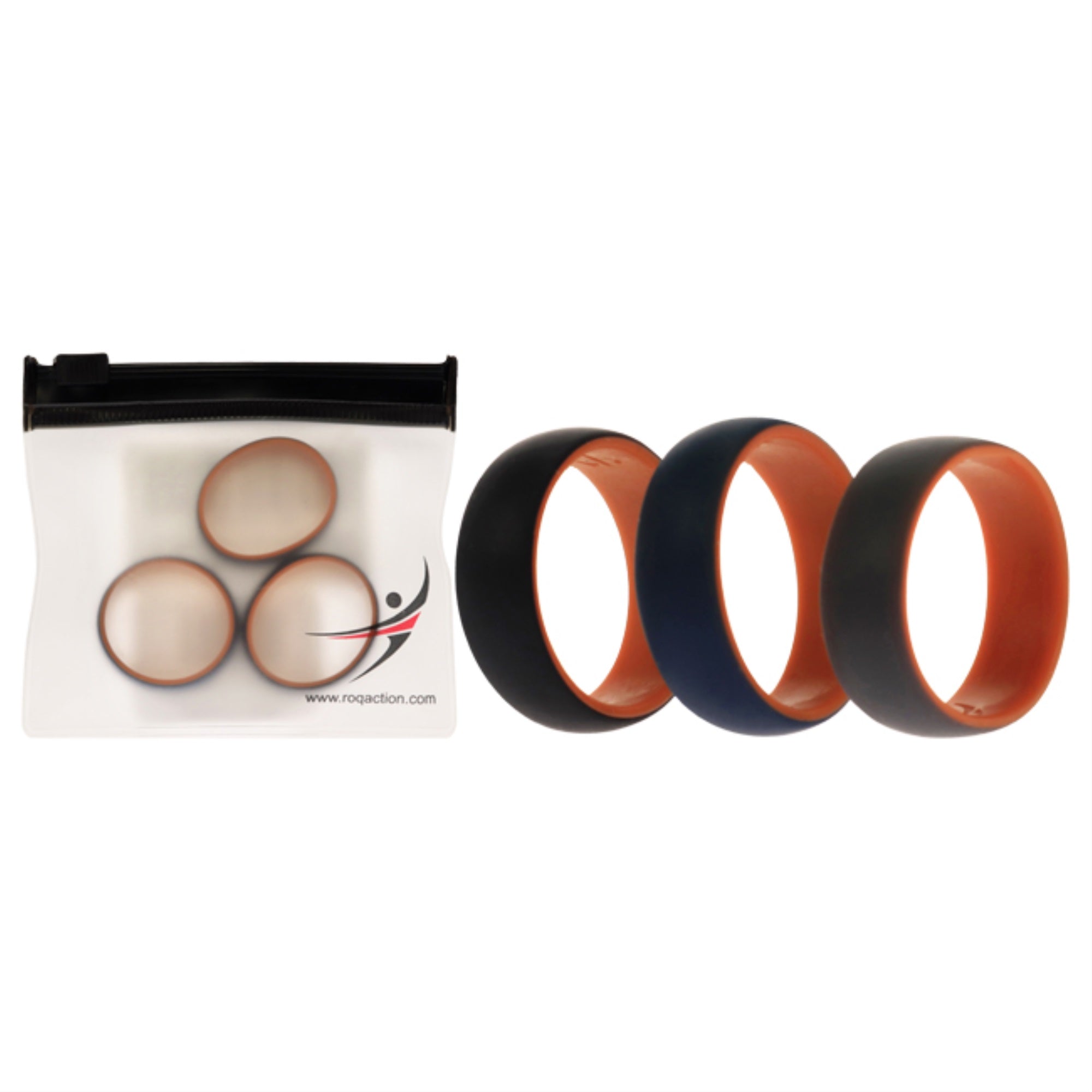 Silicone Wedding 2Layer Dome Ring Set - Orange by ROQ for Men - 3 x 15 mm Ring