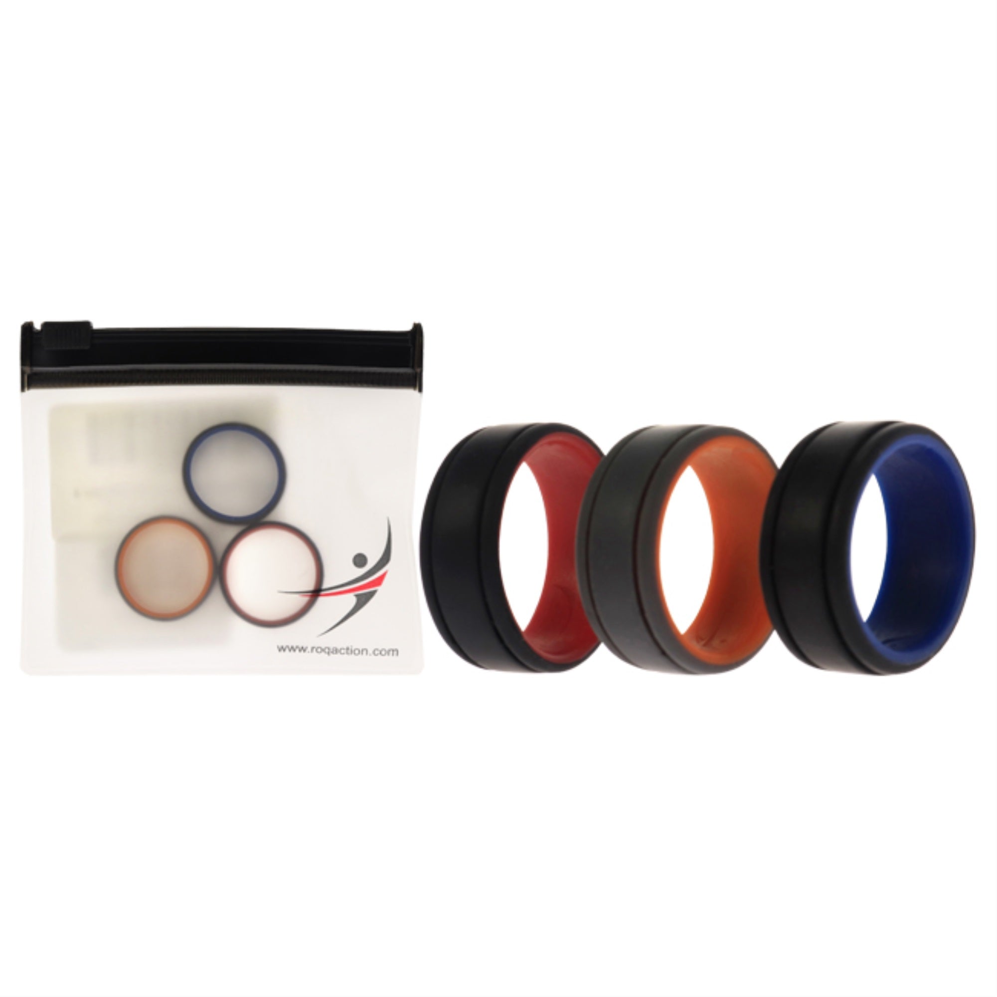 Silicone Wedding 2Layer Lines Ring Set - Grey-Black by ROQ for Men - 3 x 8 mm Ring