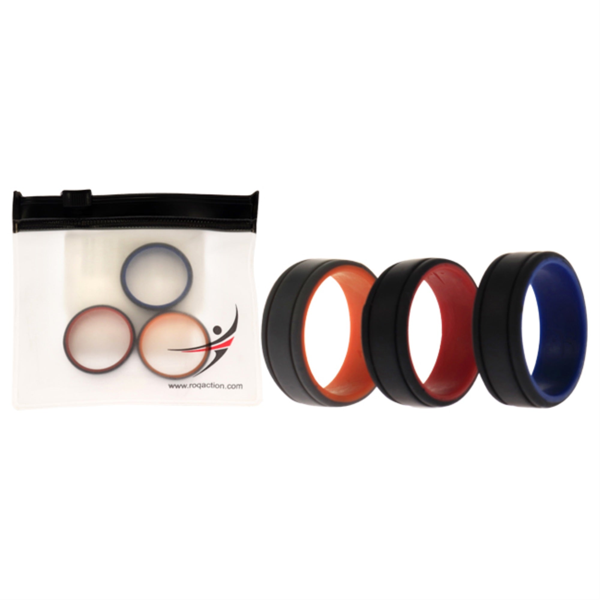 Silicone Wedding 2Layer Lines Ring Set - Grey-Black by ROQ for Men - 3 x 11 mm Ring
