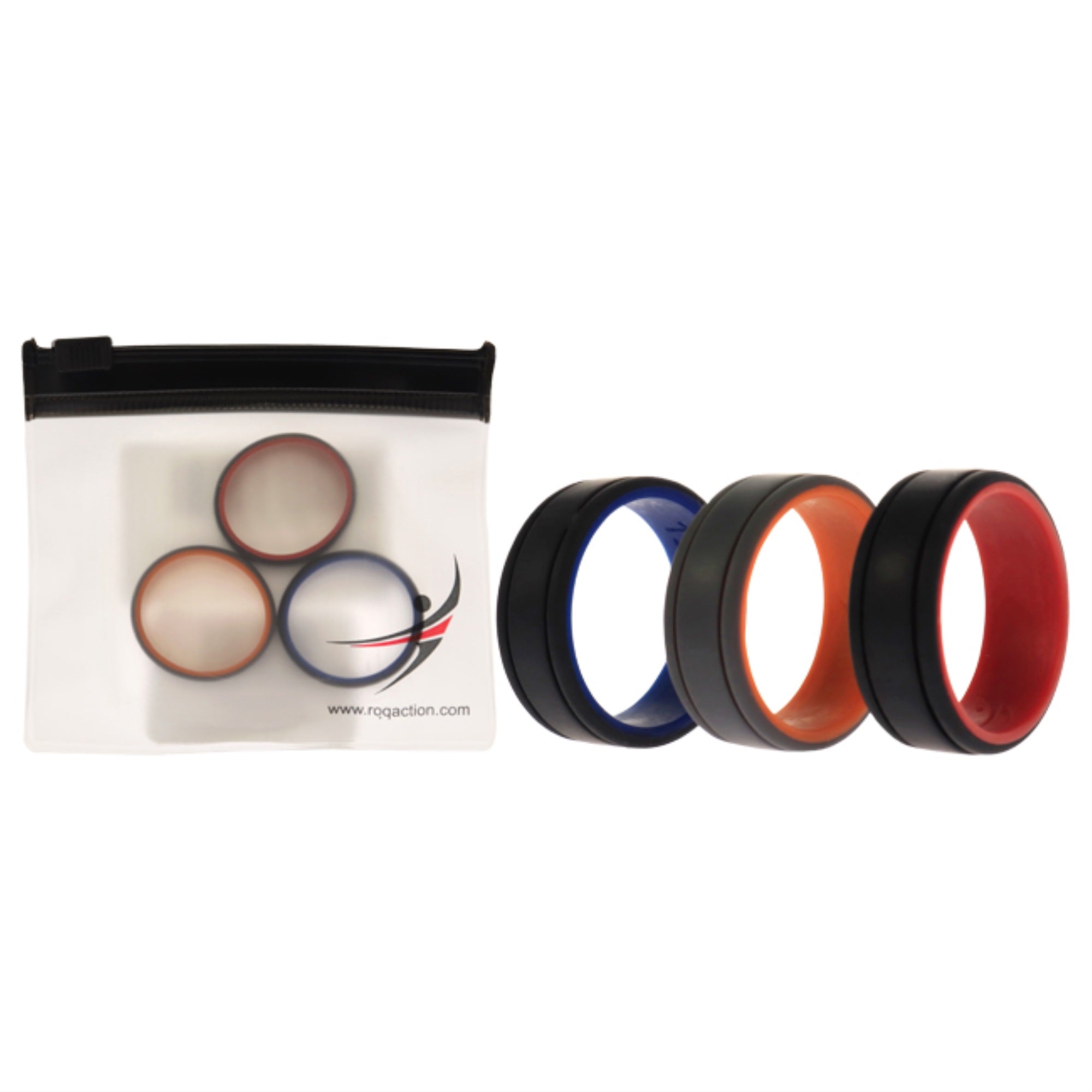 Silicone Wedding 2Layer Lines Ring Set - Grey-Black by ROQ for Men - 3 x 12 mm Ring