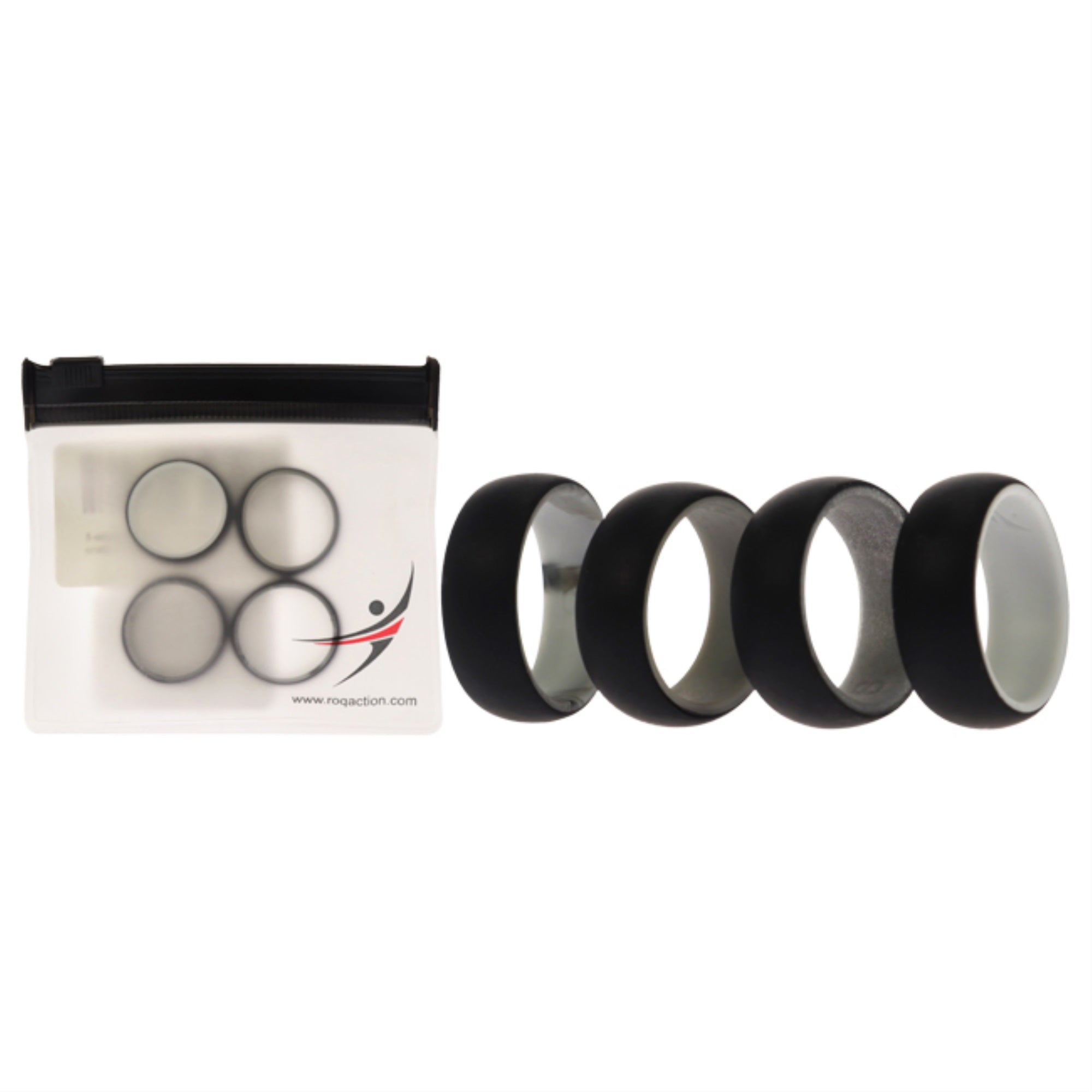 Silicone Wedding 2Layer Dome Ring Set - Black-Marble by ROQ for Men - 4 x 8 mm Ring