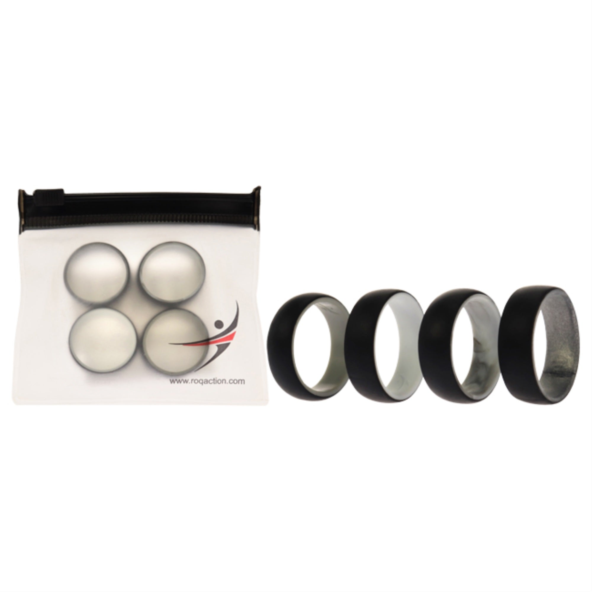 Silicone Wedding 2Layer Dome Ring Set - Black-Marble by ROQ for Men - 4 x 10 mm Ring