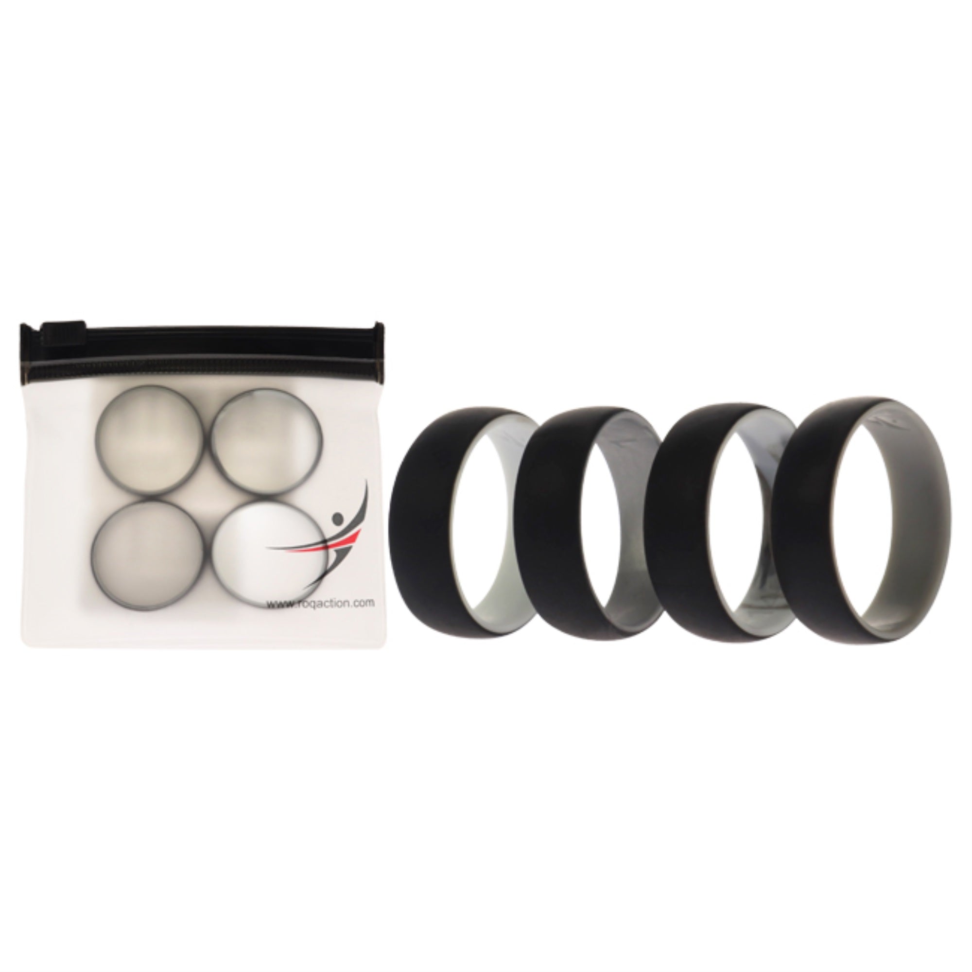 Silicone Wedding 2Layer Dome Ring Set - Black-Marble by ROQ for Men - 4 x 14 mm Ring