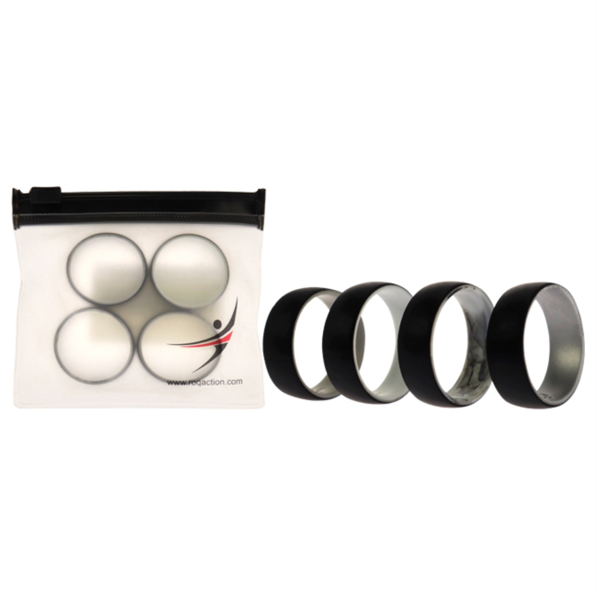 Silicone Wedding 2Layer Dome Ring Set - Black-Marble by ROQ for Men - 4 x 15 mm Ring