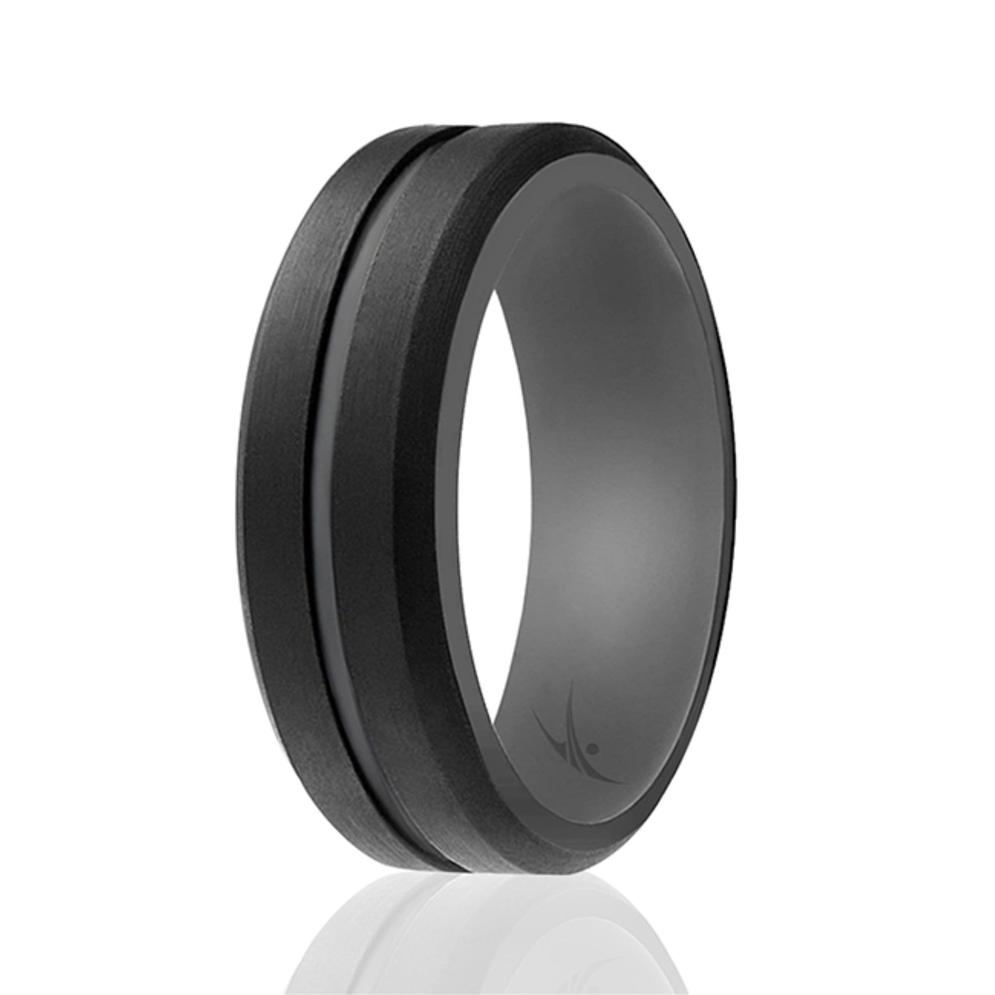 Silicone Wedding 2Layer Middle Line Ring - Grey-Black By Roq For Men - 8 Mm Ring