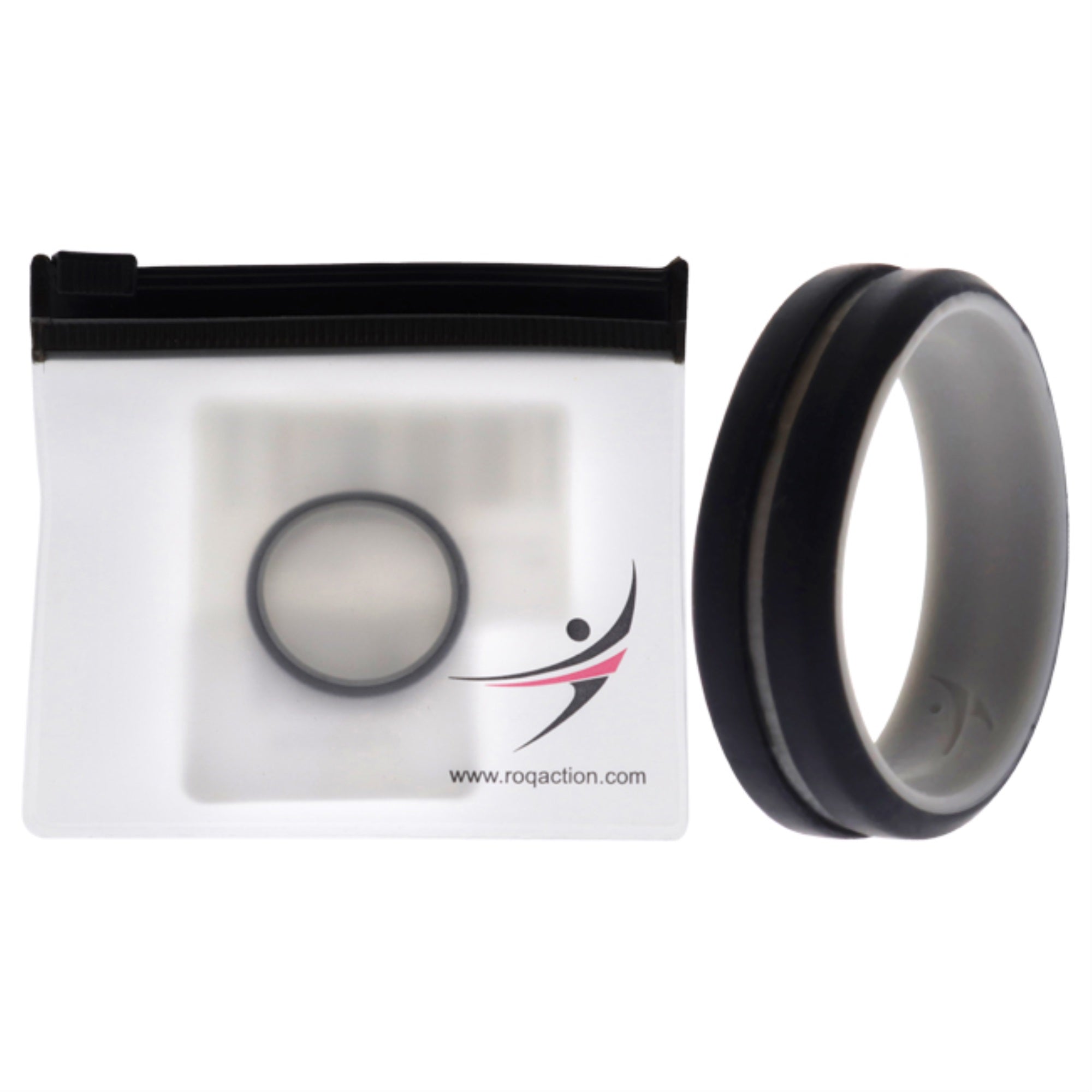 Silicone Wedding 2Layer Middle Line Ring - Grey-Black By Roq For Men - 15 Mm Ring