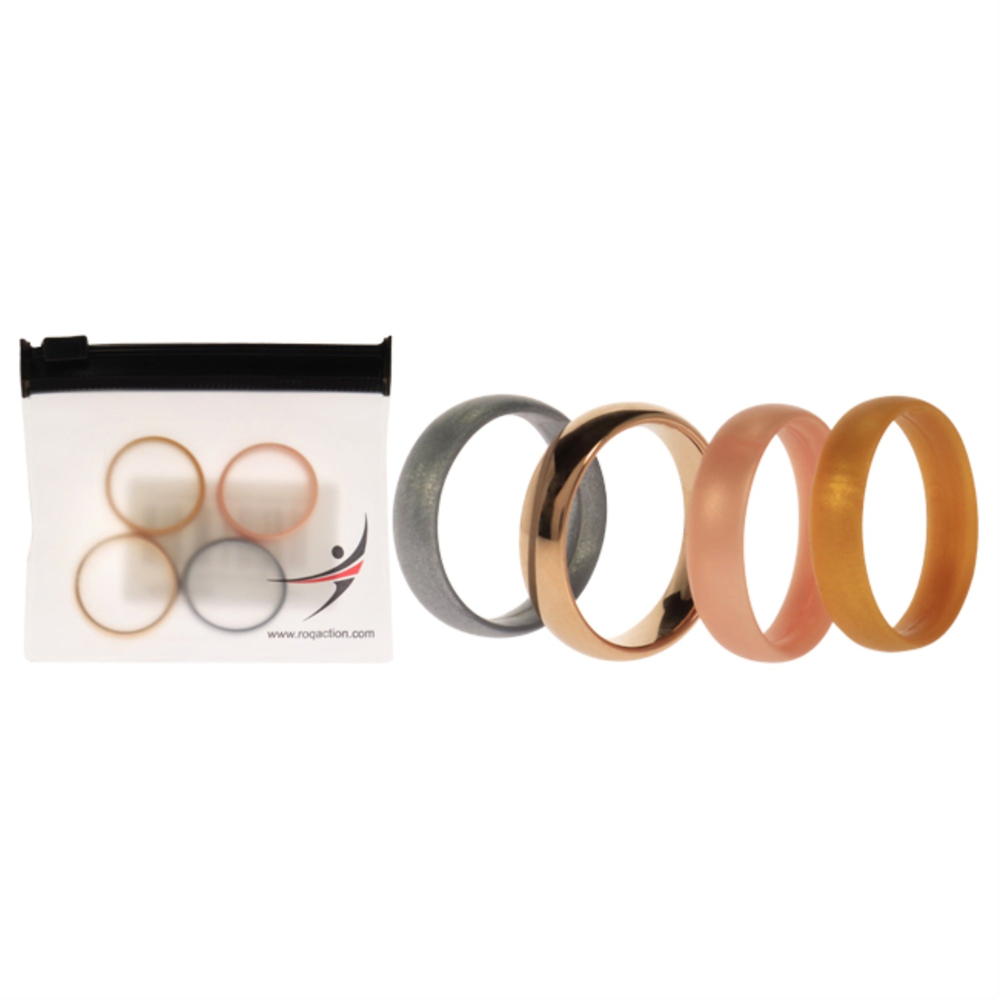 Silicone Wedding Twin 6mm Ring Set - Gold by ROQ for Women - 4 x 10 mm Ring